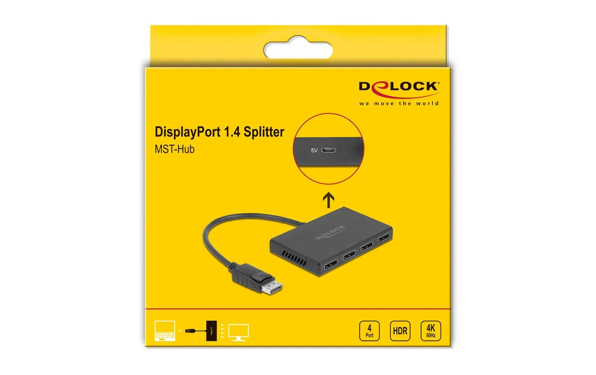 Delock 4-Port Signalsplitter Displayport, 4K/60Hz Delock 4-Port Signalsplitter Displayport, 4K/60Hz