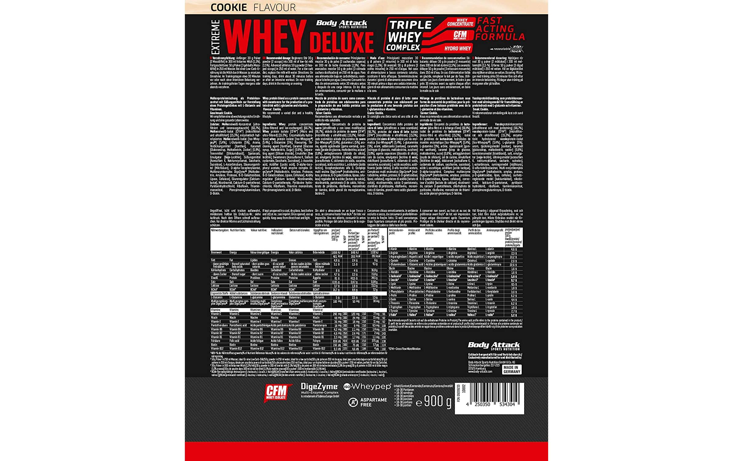 Body Attack Pulver Extreme Whey Deluxe Crème/Nougat 900 g