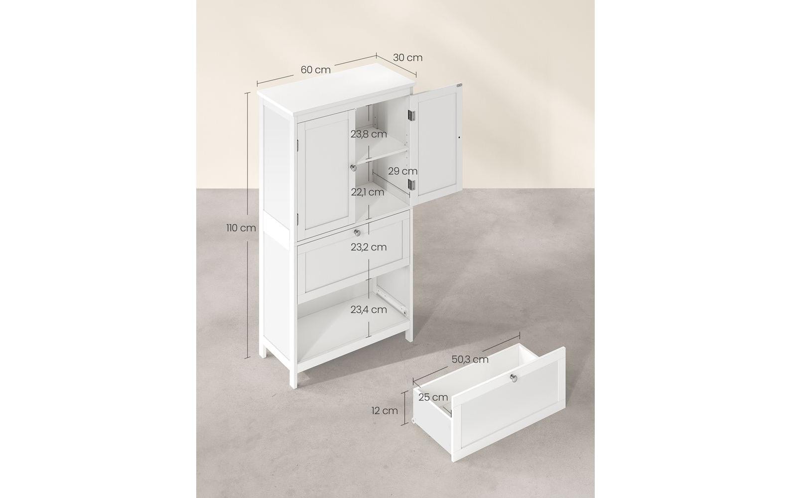 VASAGLE Vitrine Landhausstil 60 x 110 cm, Weiss