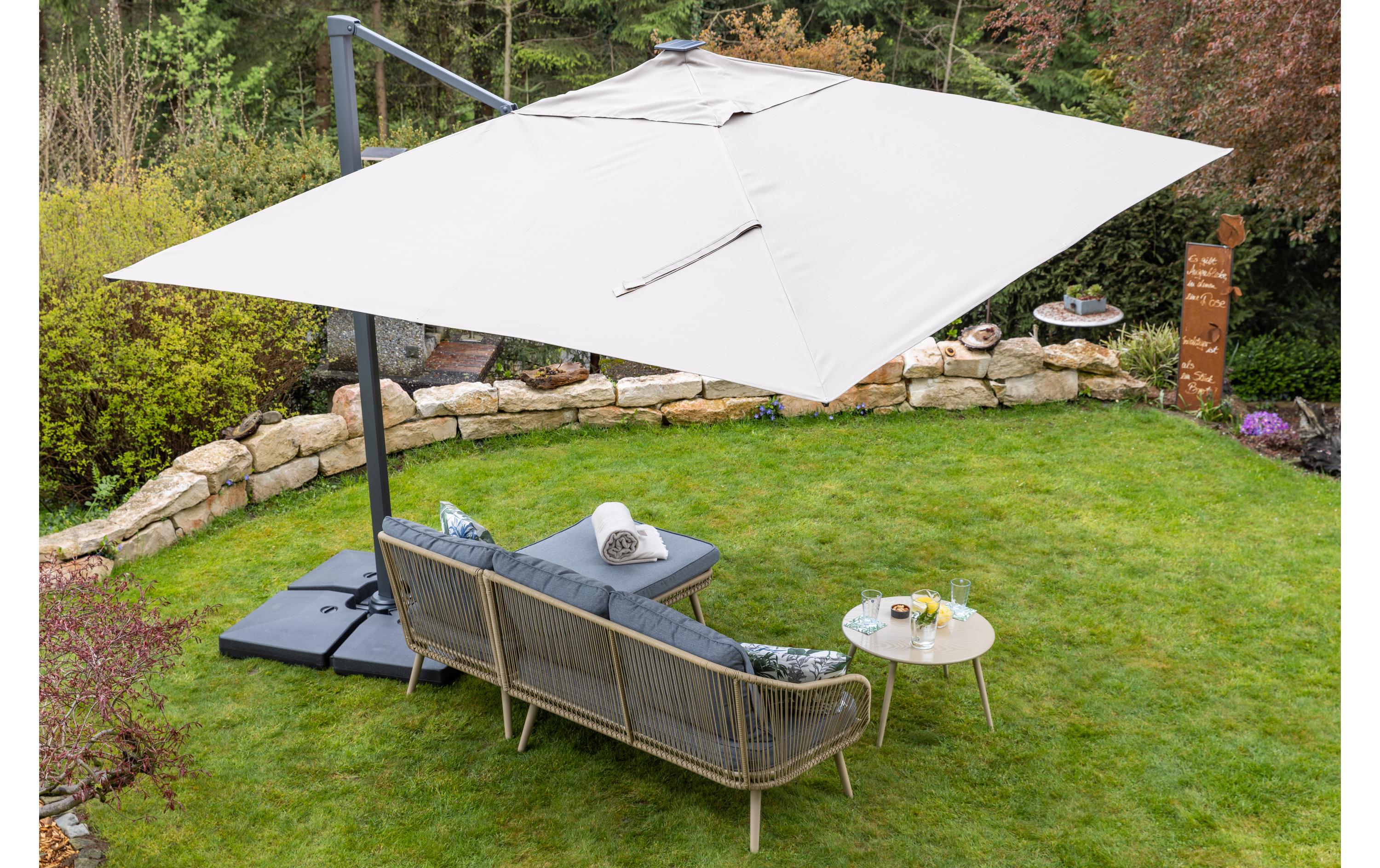 COCON Sonnenschirm mit LED, 300 x 300 cm, hängend, Taupe