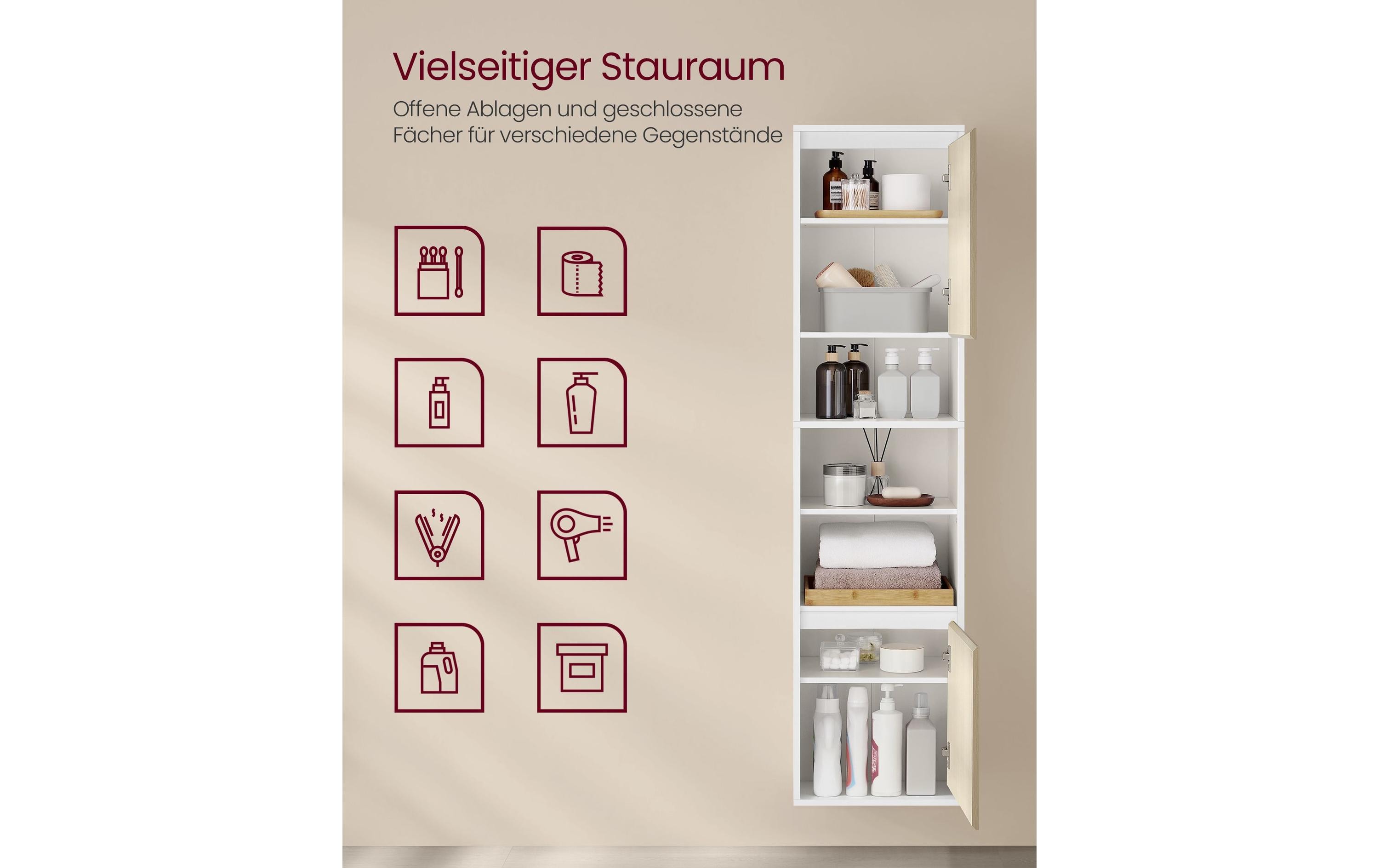 VASAGLE Kommode Bathroom Cabinet, 40 x 160 cm, Weiss-Beige