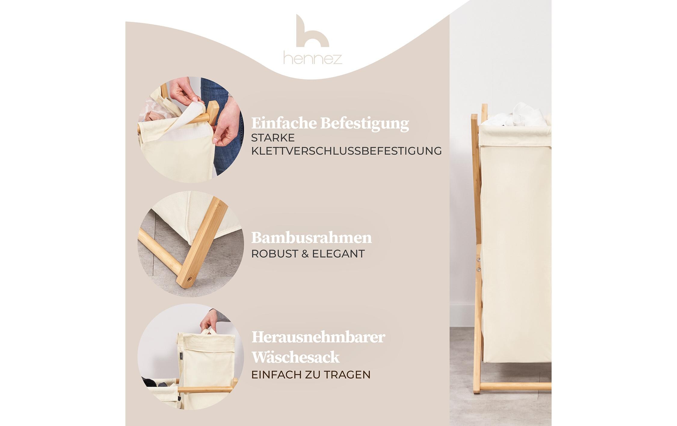 Hennez Wäschekorb Xavier 150 l, Grau/Nature