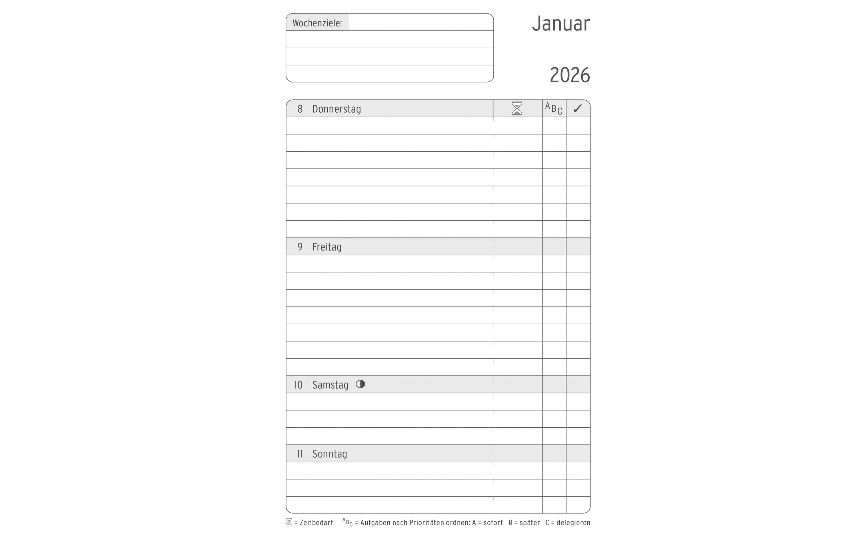 Simplex Tagesplaner Ohne Motiv, 2026, Schwarz/Weiss