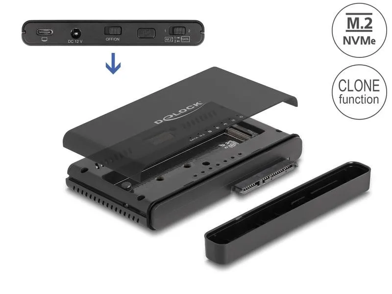 Delock Konverter USB-C für 1x M.2 NVMe SSD +1x SATA SSD/HDD Delock Konverter USB-C für 1x M.2 NVMe SSD +1x SATA SSD/HDD