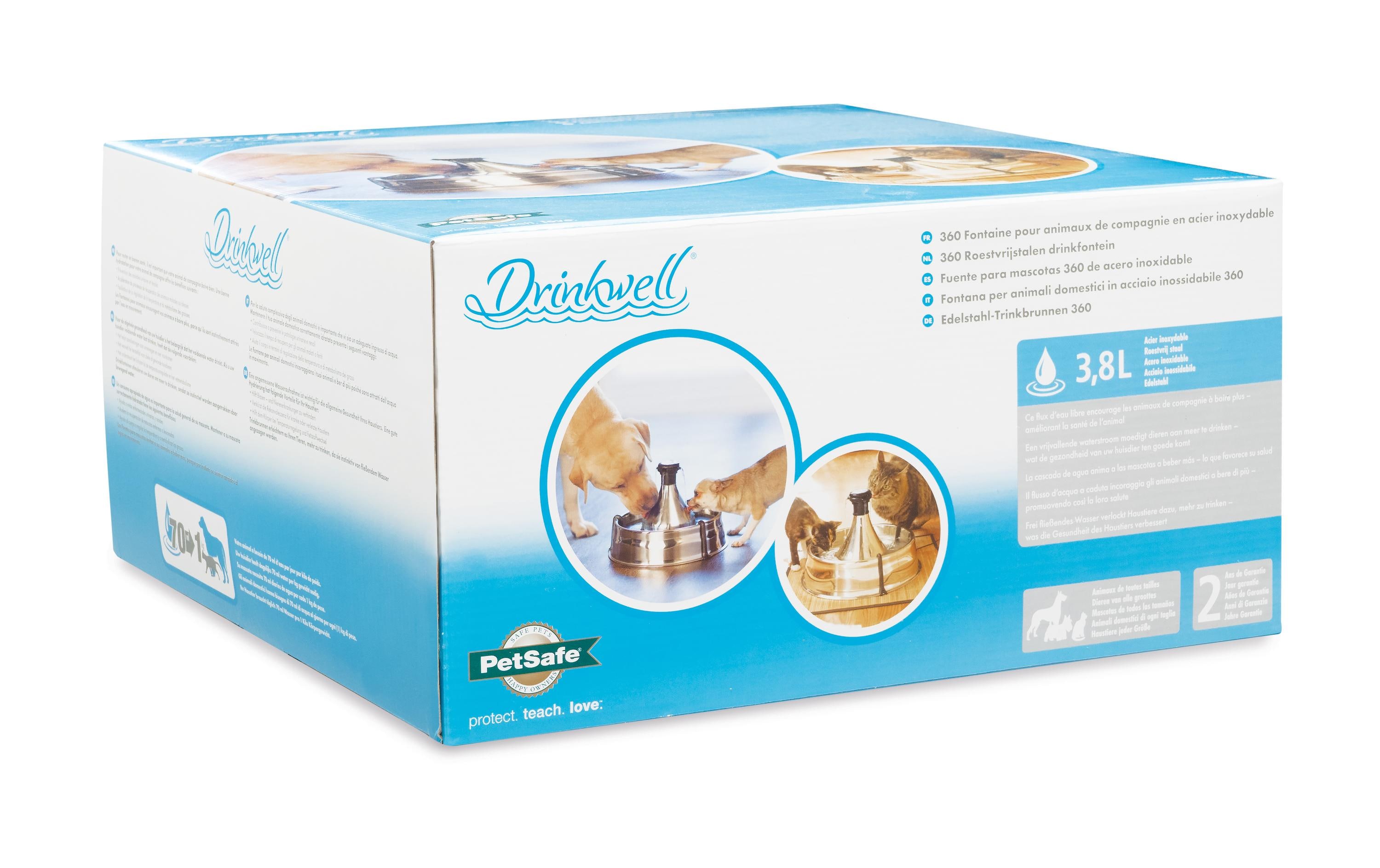 PetSafe Wasserautomat Drinkwell Edelstahl-Trinkbrunnen 360, 3.8 l