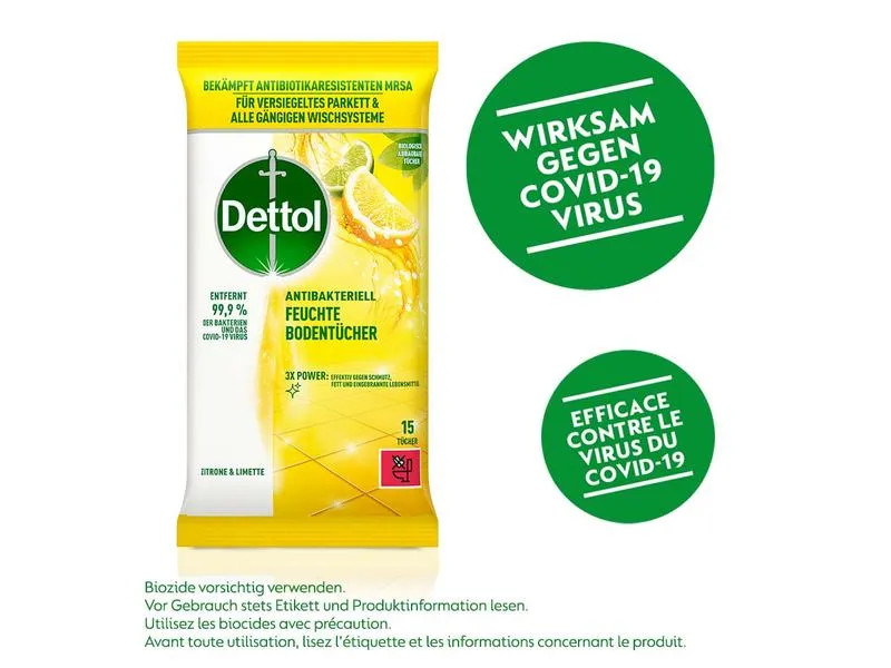 Dettol Feuchte Bodentücher Zitrone & Limette 15 Stück