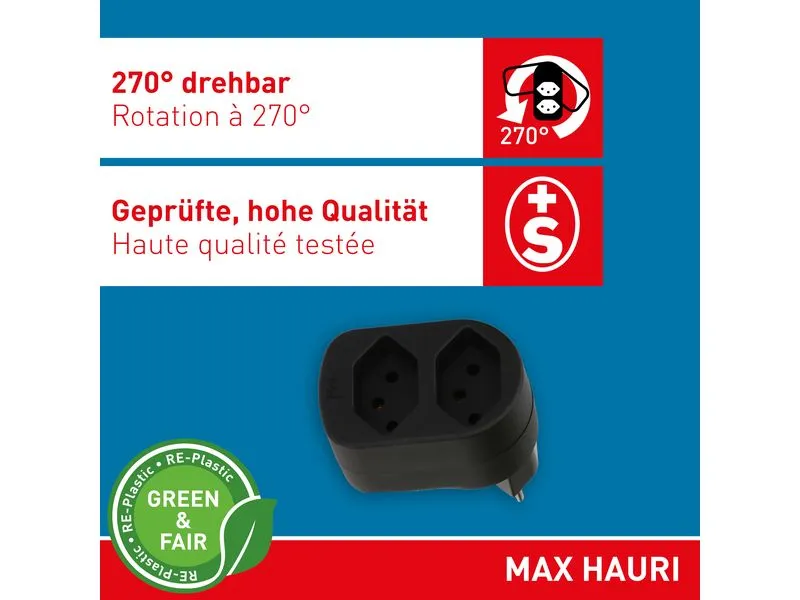 Max Hauri Mehrfachstecker ADAPT 2x Typ 13 schwarz drehbar Green+Fair Max Hauri Mehrfachstecker ADAPT 2x Typ 13 schwarz drehbar Green+Fair