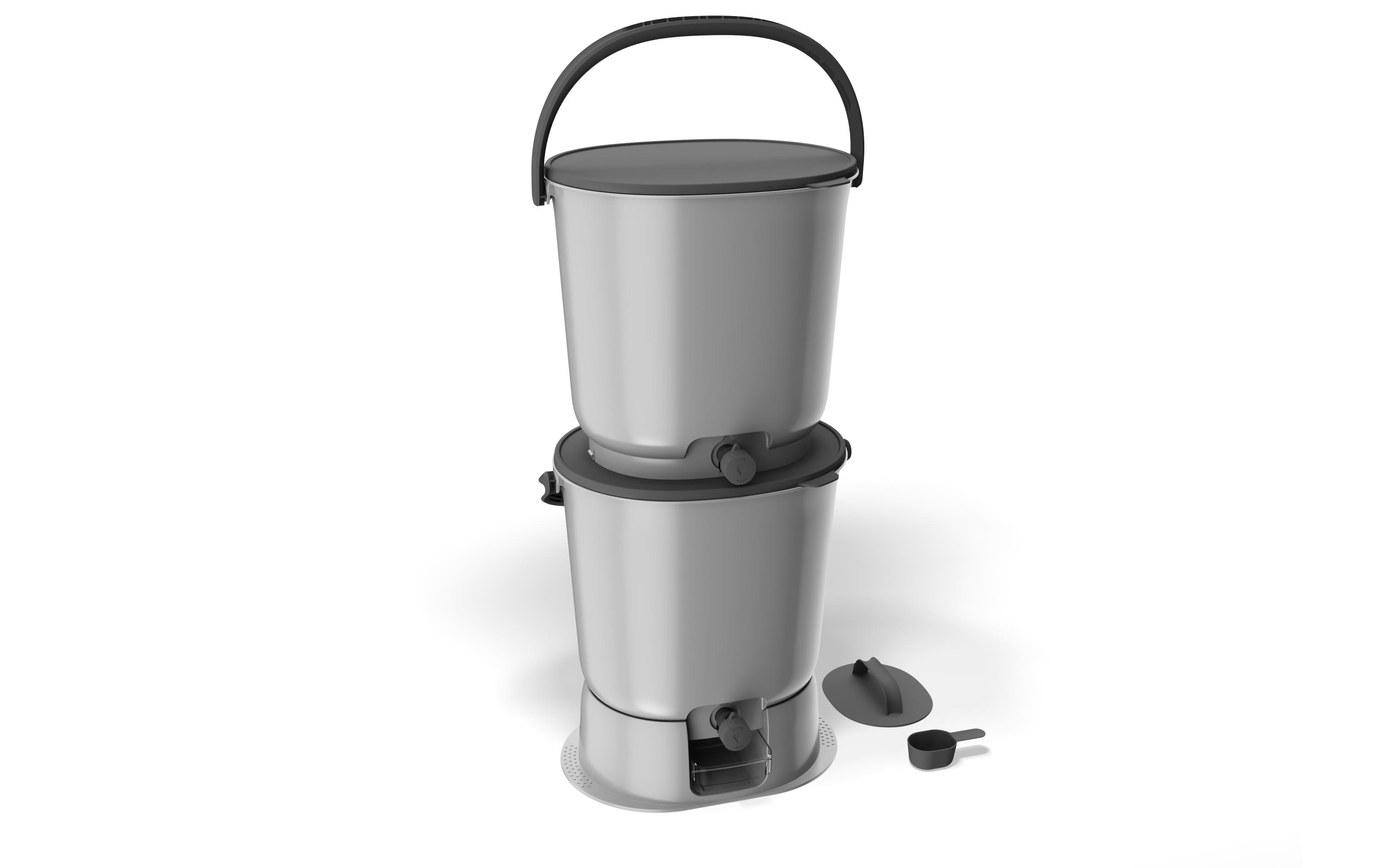 Bokashi Komposter Essential, Grau, 2er-Set inkl. Erde