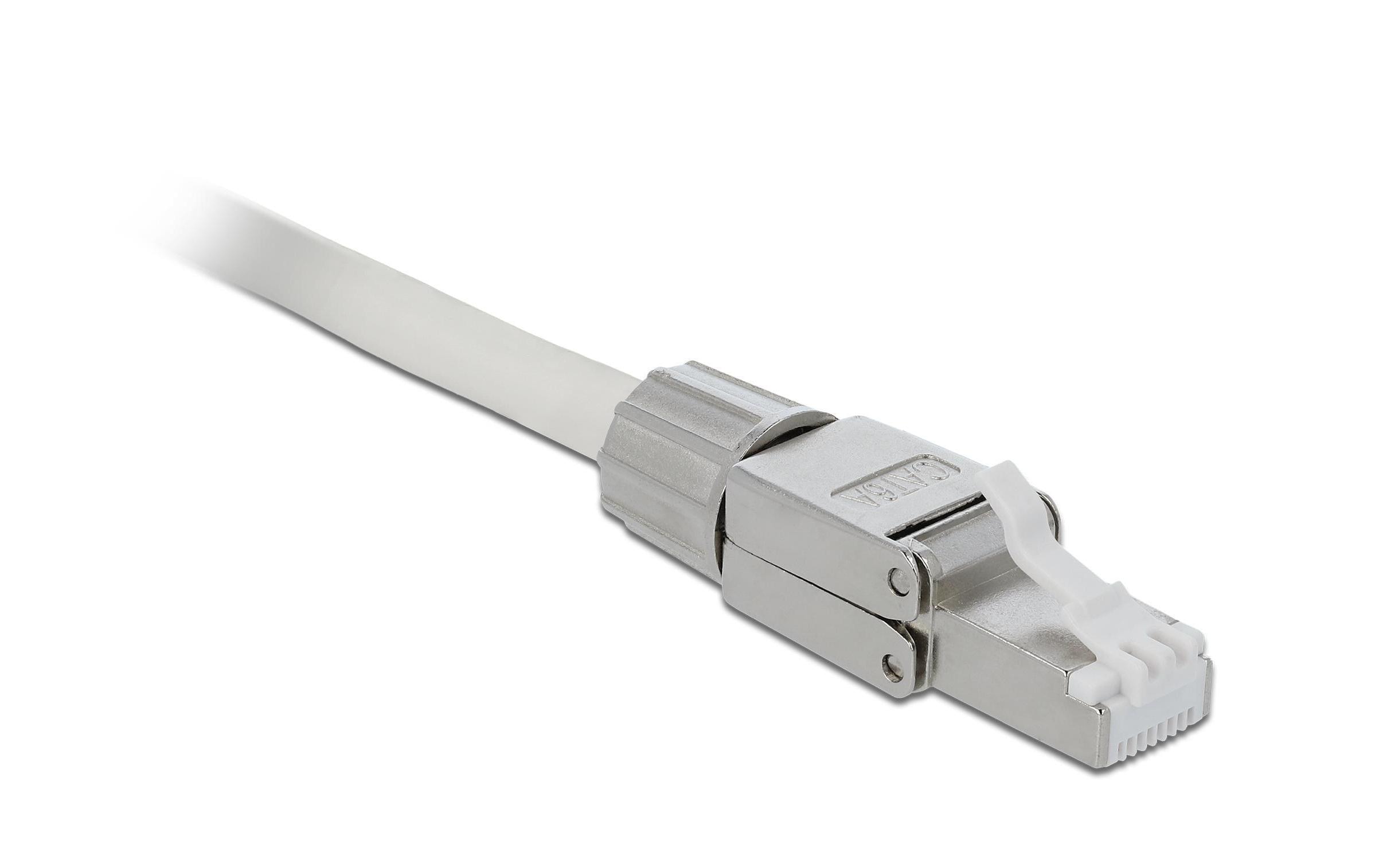 Delock Stecker RJ45 Cat.6A 1 Stück, Grau, geschirmt, werkzeugfrei Delock Stecker RJ45 Cat.6A 1 Stück, Grau, geschirmt, werkzeugfrei