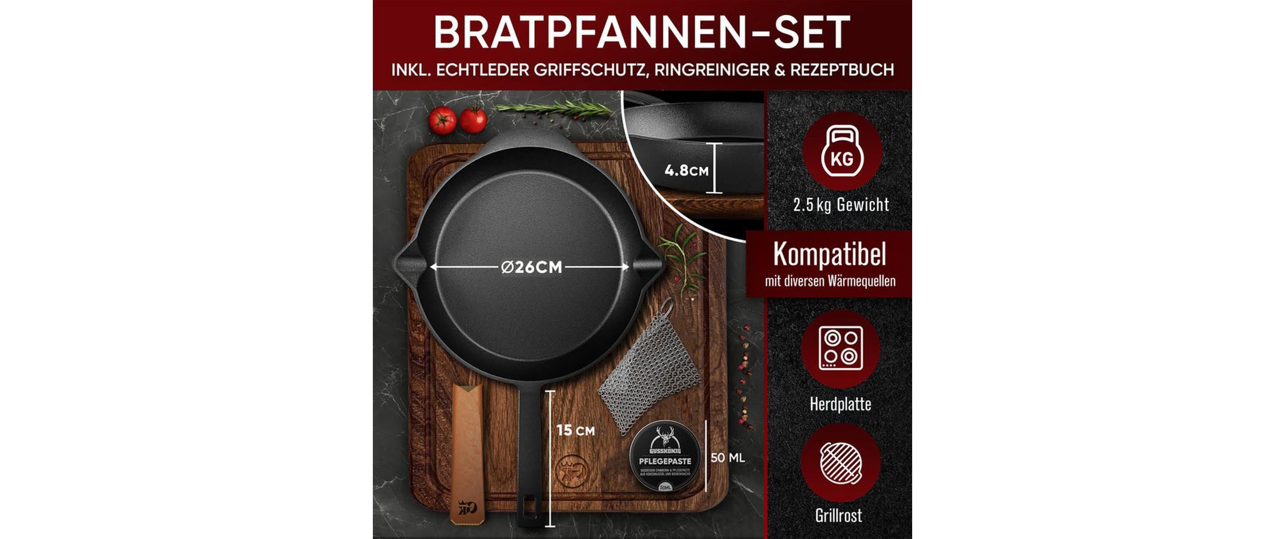 Gusskoenig Bratpfanne 26 cm mit Ledergriff