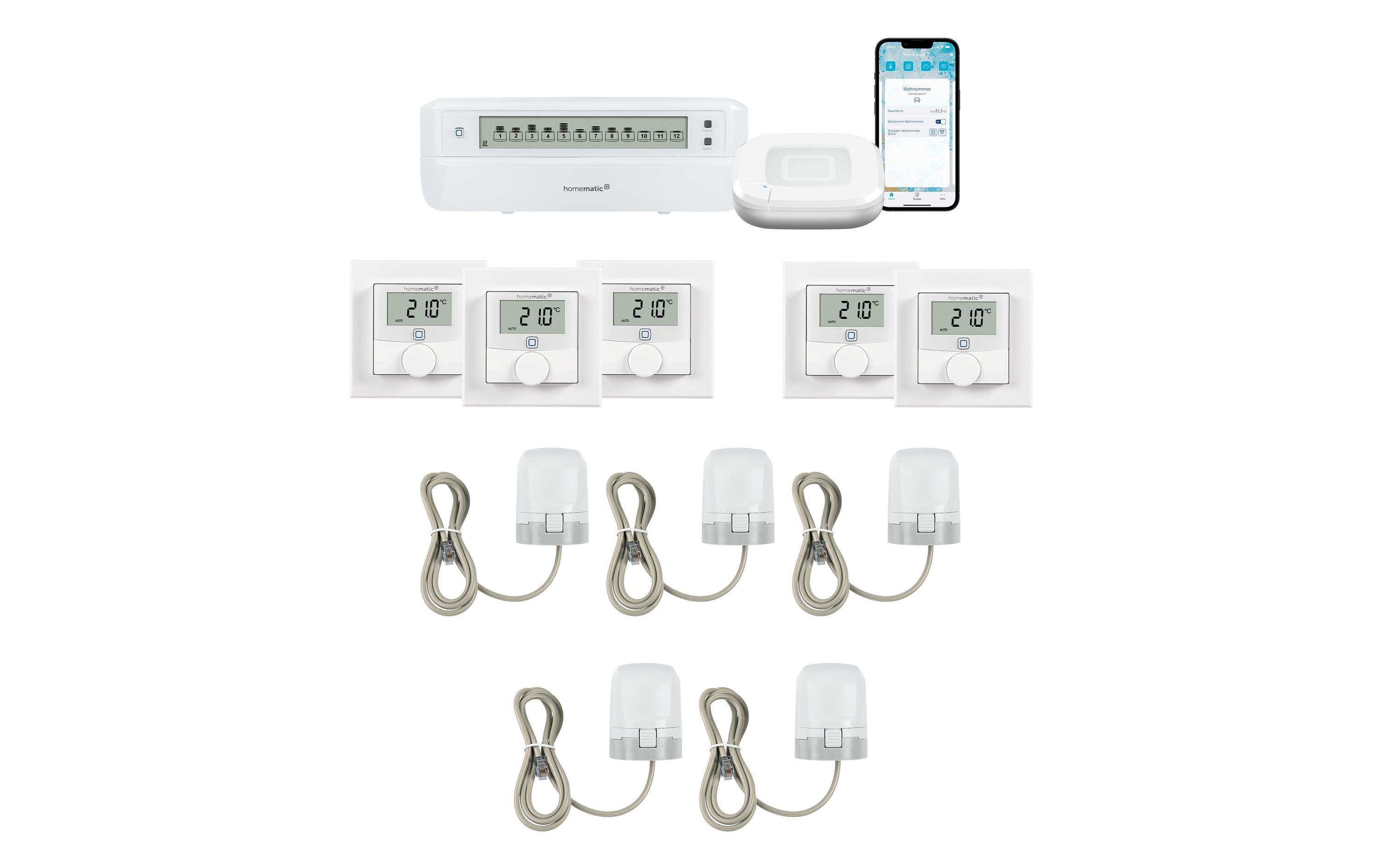 Homematic IP Fussboden Kit 5x Wandthermo, 5x Stellantrieb Acces2 Aktor