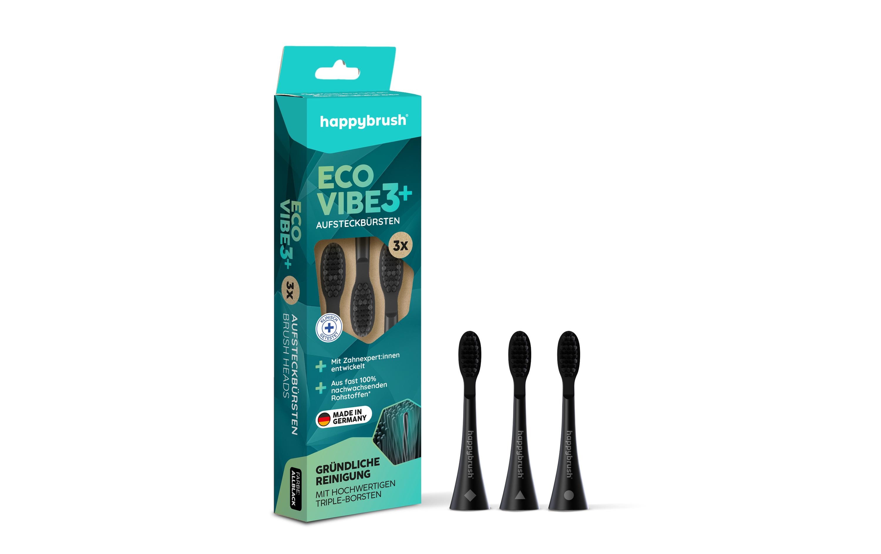 happybrush Zahnbürstenkopf Eco Vibe V3+ Black, 3 Stück