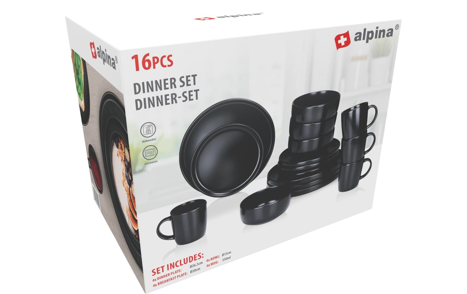 alpina Geschirrset Schwarz, 16-teilig