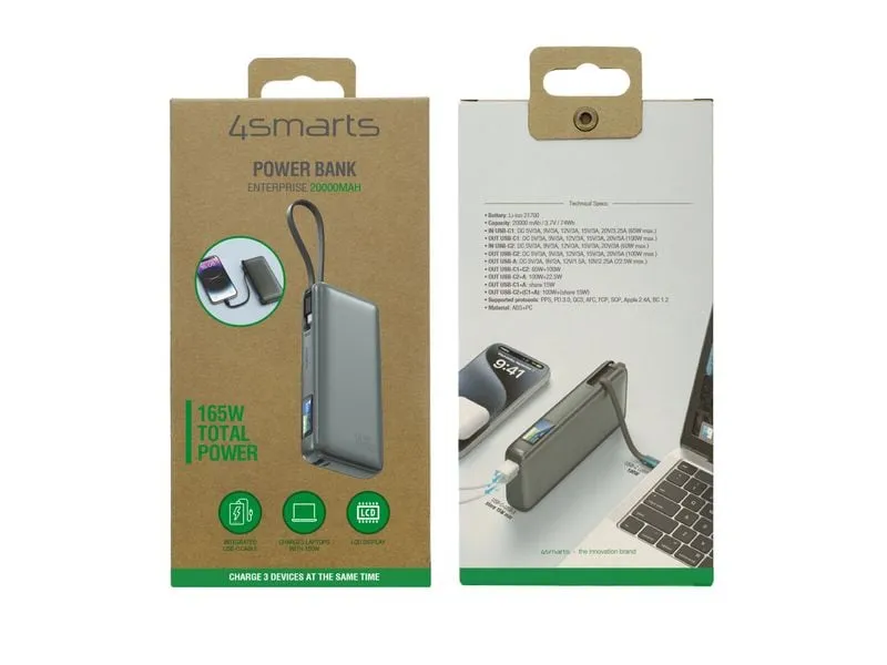 4smarts Powerbank Enterprise, 20000 mAh, 165W, Spacegrau
