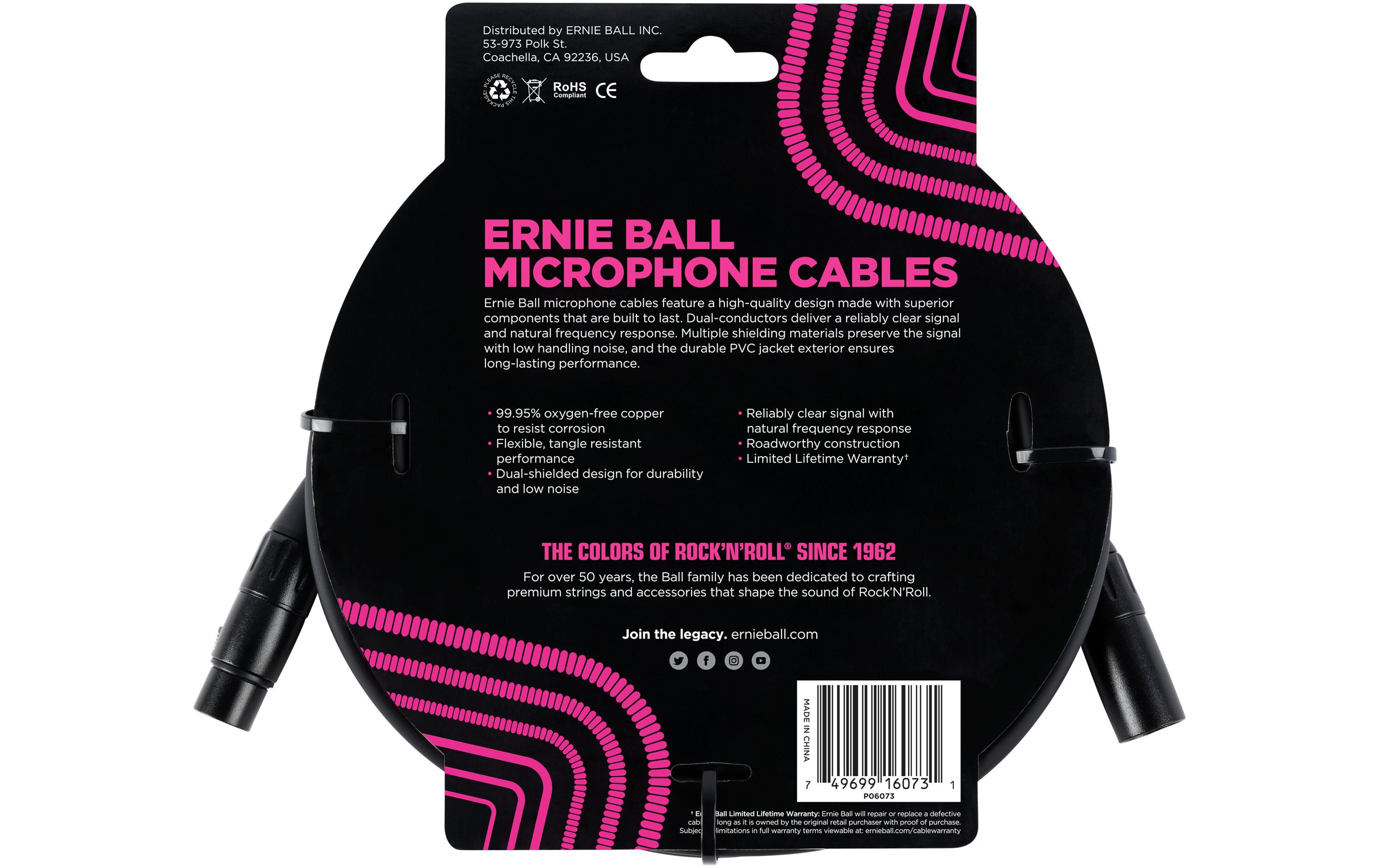 Ernie Ball XLR-Kabel XLRm-XLRm 7.62 m, Schwarz