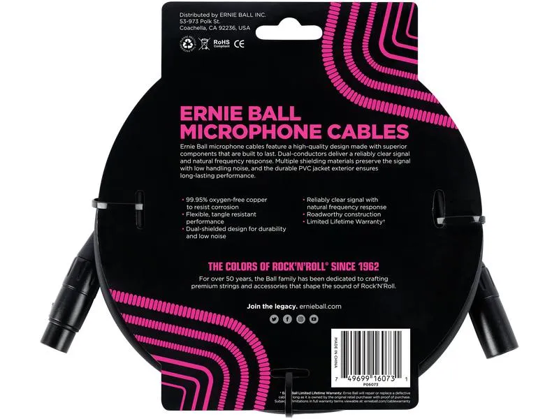 Ernie Ball XLR-Kabel XLRm-XLRm 7.62 m, Schwarz