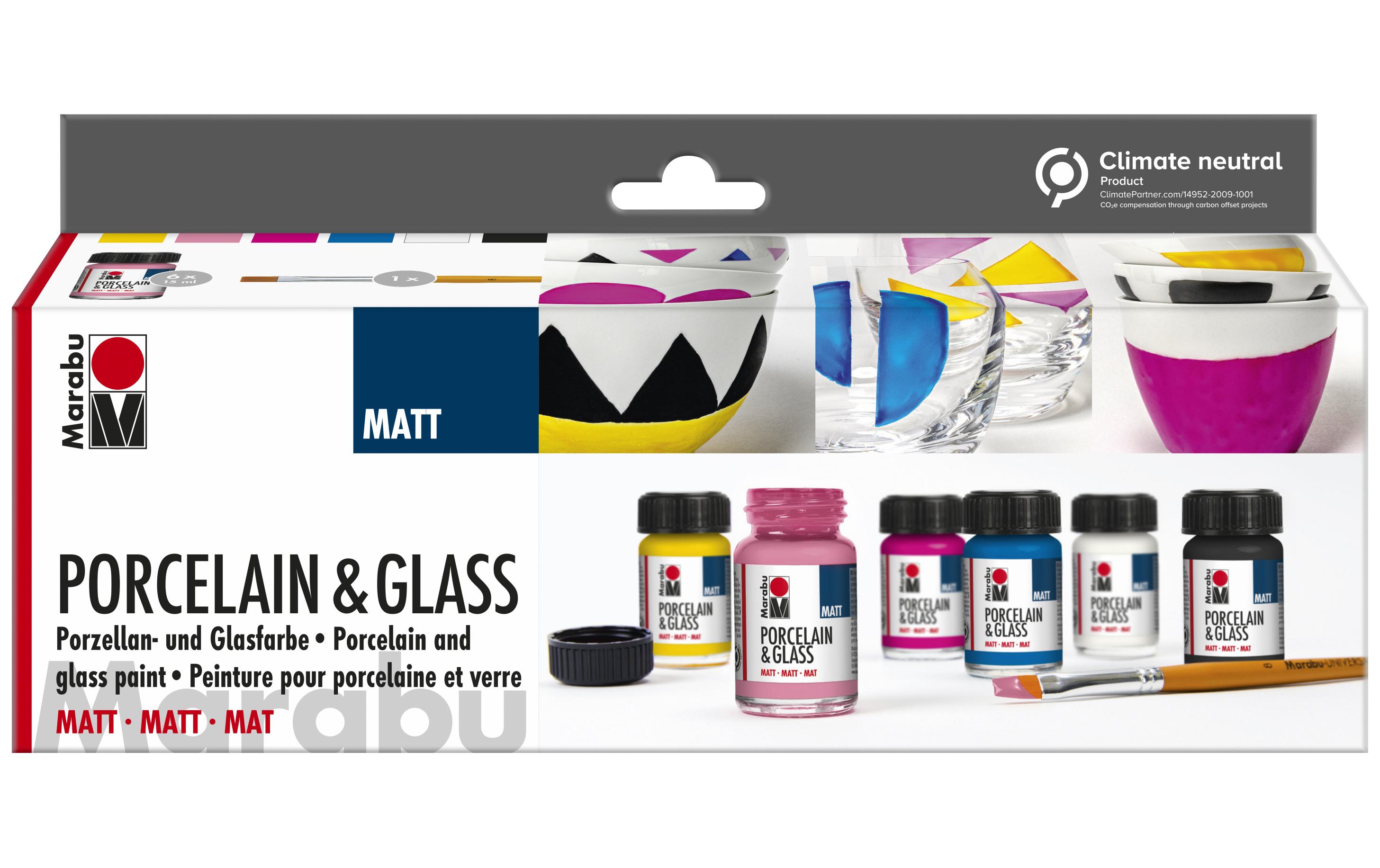 Marabu Glas- und Porzellanfarbe Starterset Matt 7-teilig