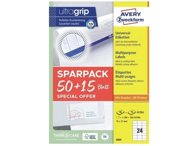 Avery Zweckform Universal-Etiketten 70 x 37 mm,1560 Etiketten / 65 Bogen Avery Zweckform Universal-Etiketten 70 x 37 mm,1560 Etiketten / 65 Bogen