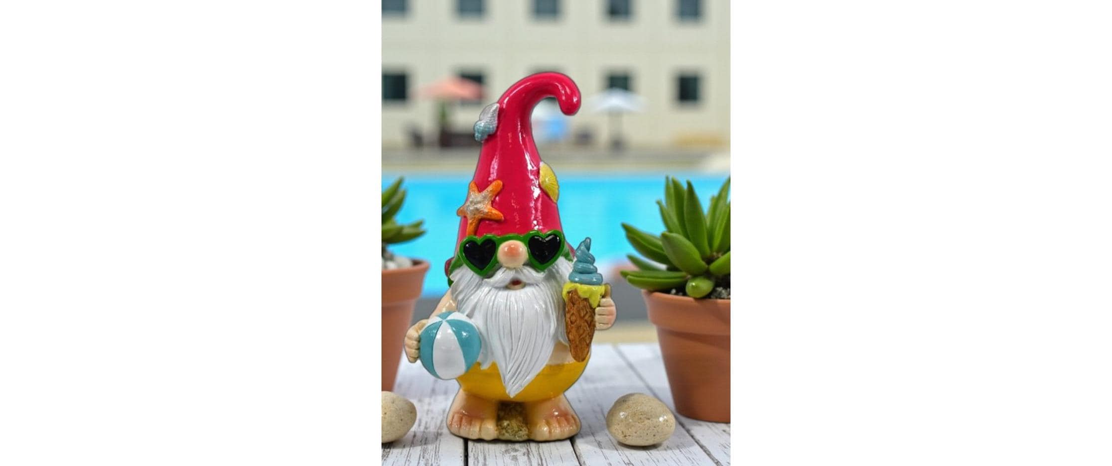 Dameco Dekofigur Gartenzwerg Beach 2-er Set, 8 cm x 11 cm x 18 cm