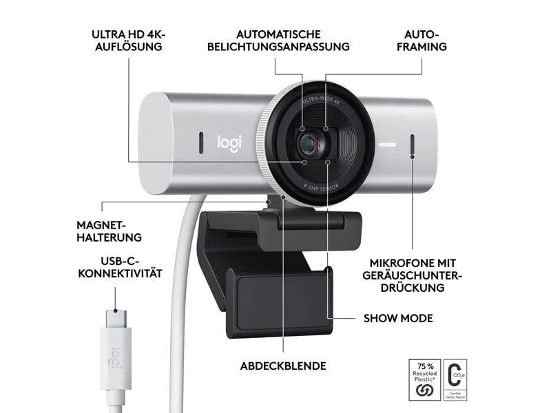 Logitech Webcam MX Brio 4K Pale Grey