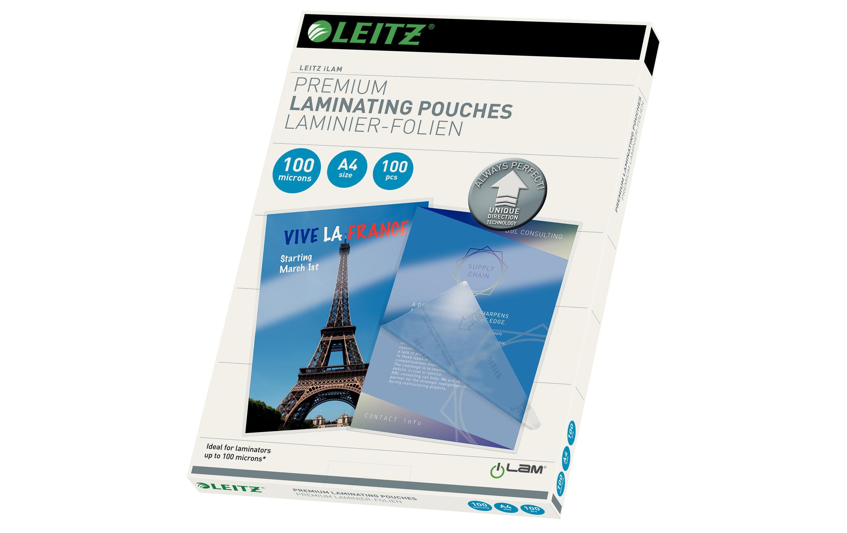 Leitz Laminierfolie Premium A4, 100 µm, 100 Stück, Glänzend