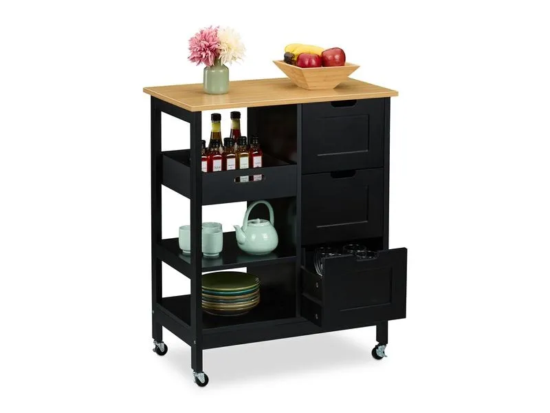 relaxdays Küchenwagen 85 x 68.5 x 38.5 cm, Schwarz relaxdays Küchenwagen 85 x 68.5 x 38.5 cm, Schwarz