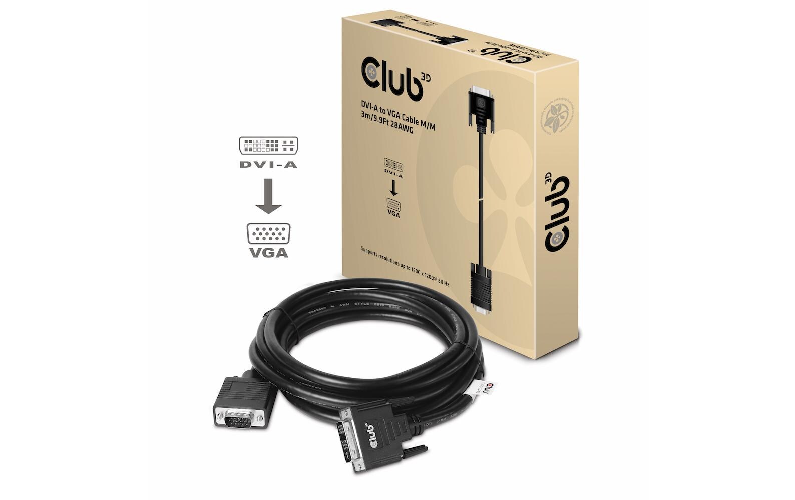 Club 3D DVI-A to VGA Kabel M/M 3m DVI-D - VGA, 3 m