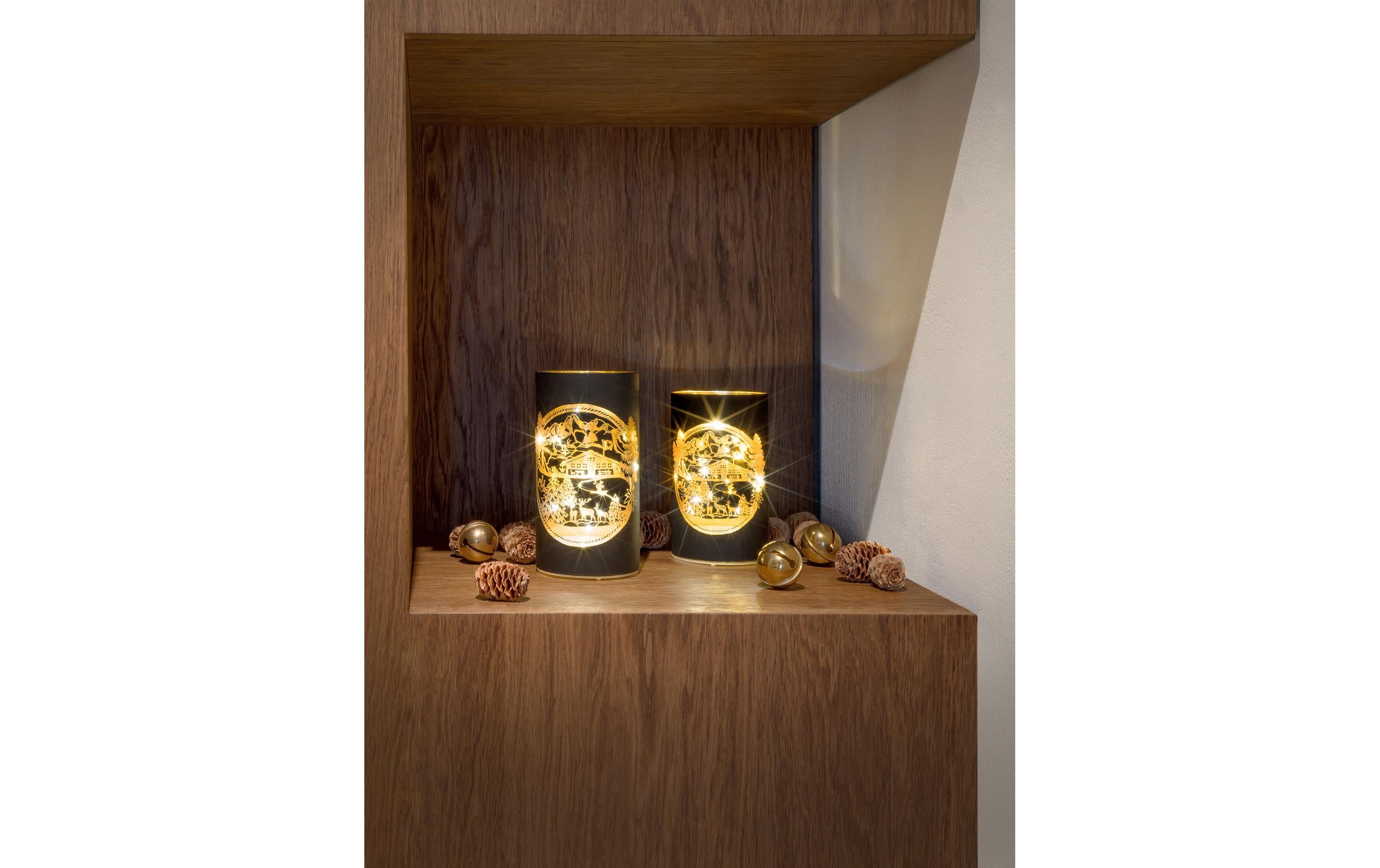 STT Windlicht Swiss Alps S, 14 cm, Schwarz/Gold