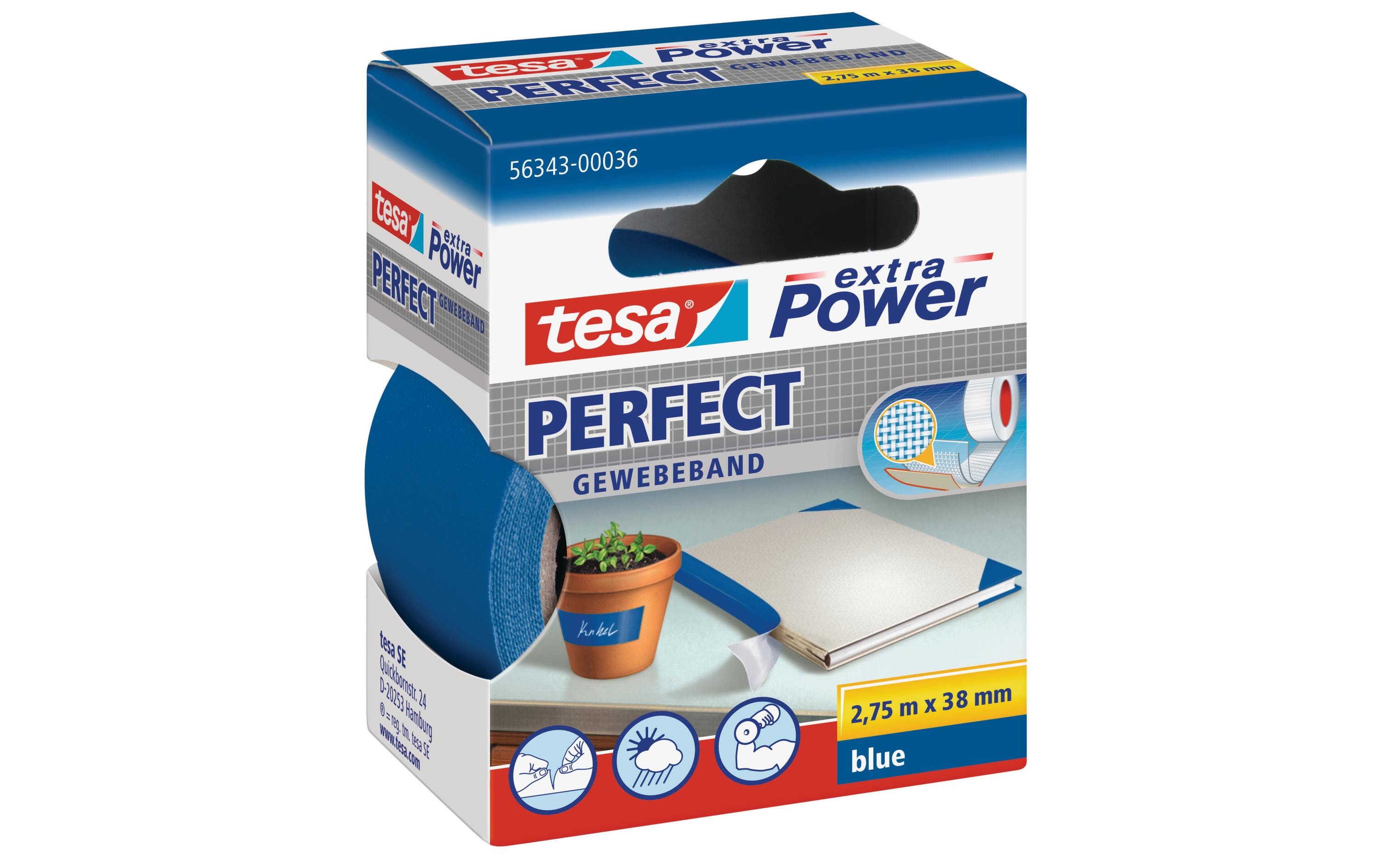 tesa Klebeband extra Power Perfect 38 mm x 2.75 m, Blau