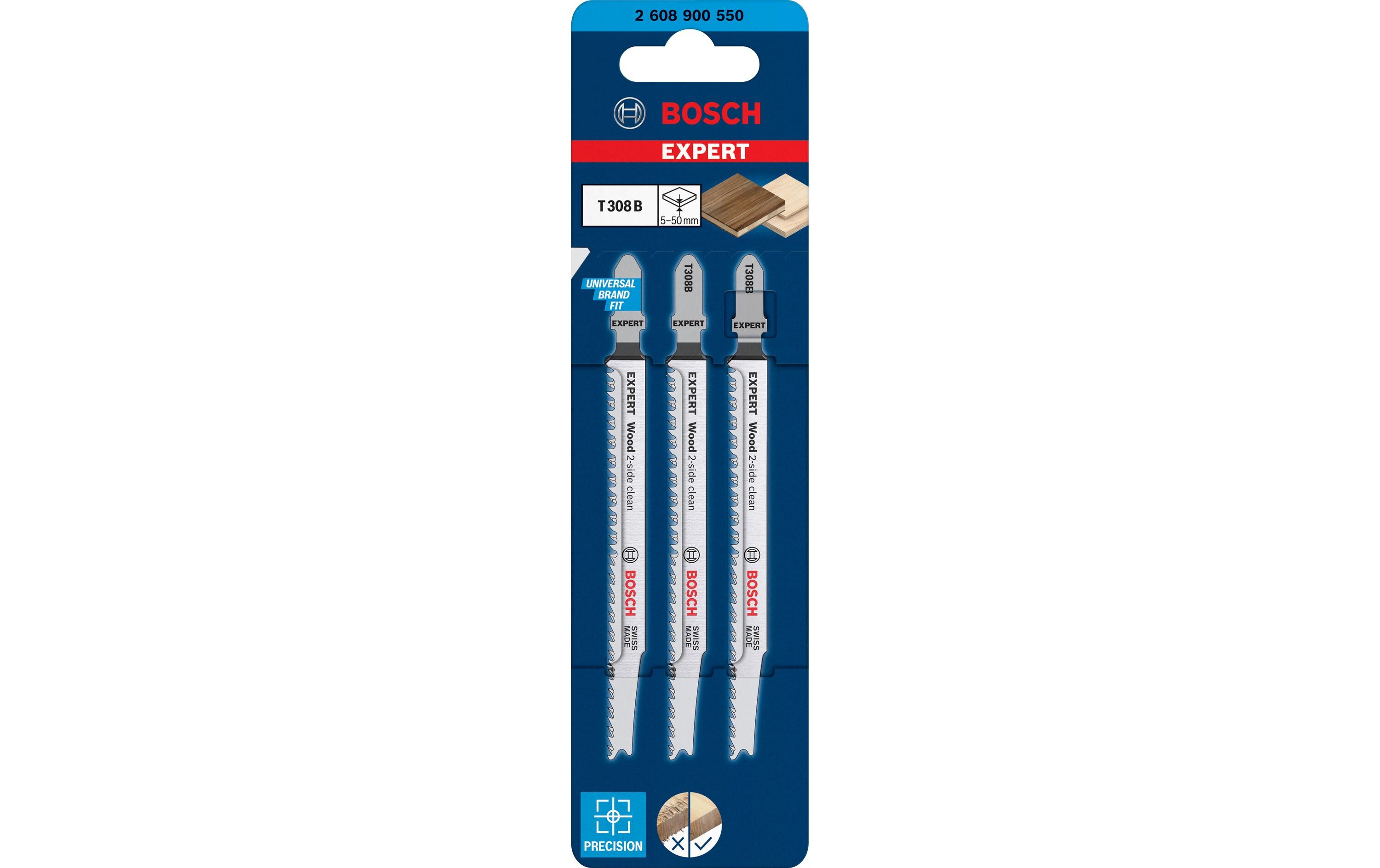 Bosch Professional Stichsägeblatt EXPERT Wood 2-side clean T 308 B, 3 Stück