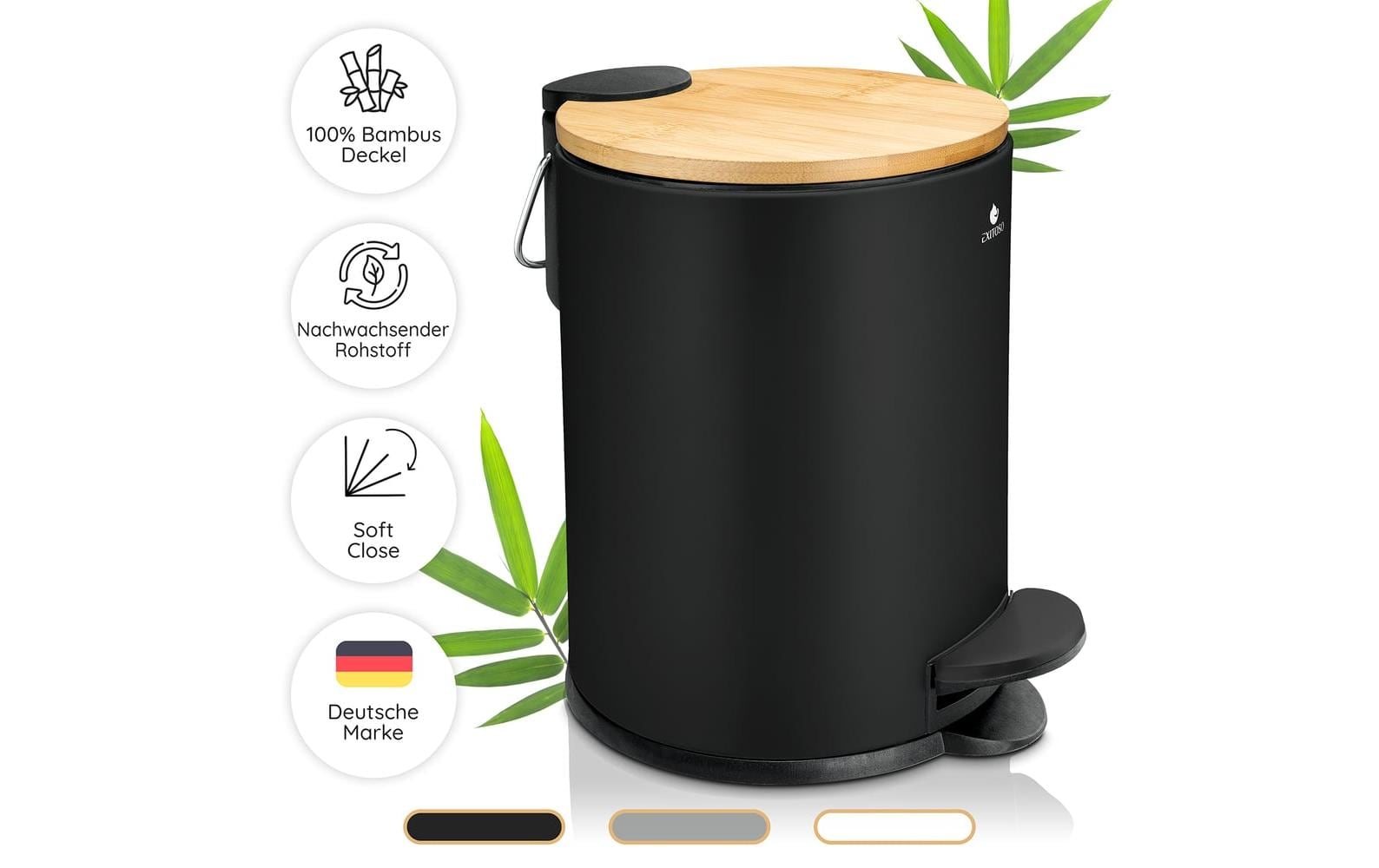 Exitoso Tretmülleimer mit Softclose-Deckel 3 l, Schwarz