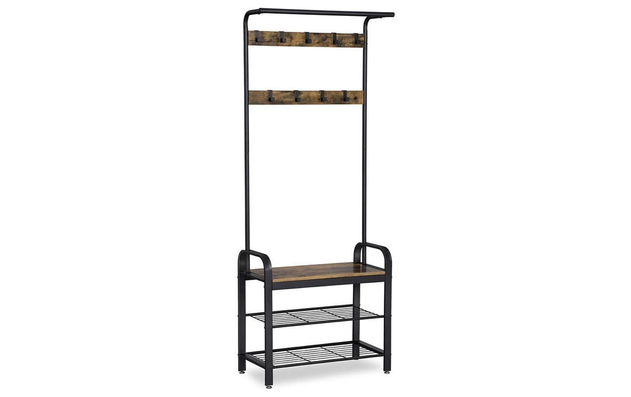 VASAGLE Garderobenständer mit Schuhablage 183 cm, Braun/Schwarz