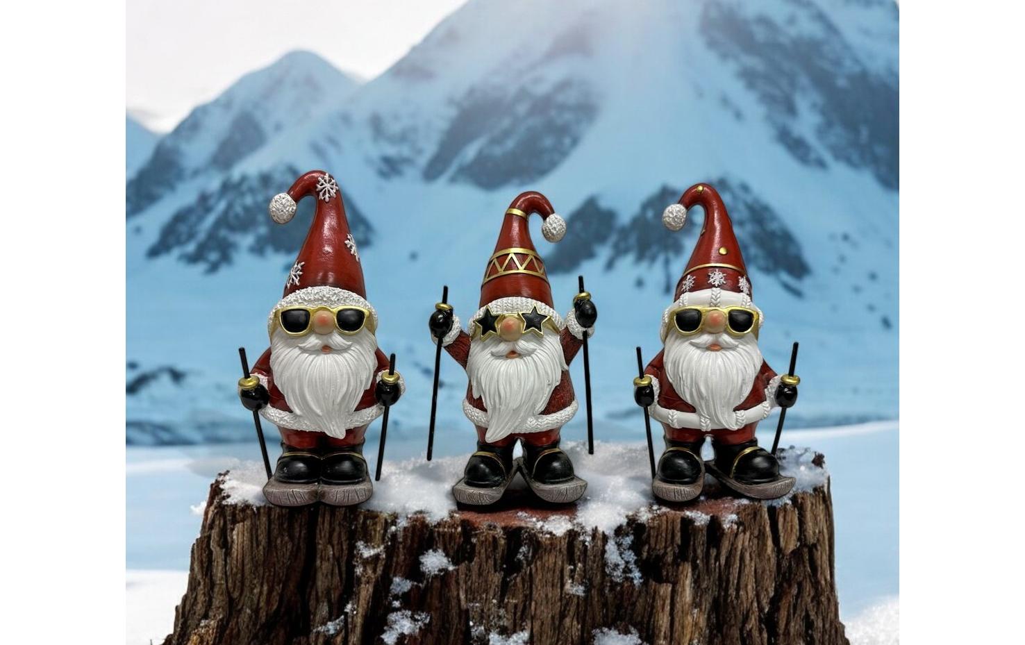 Dameco Weihnachtsfigur Santa auf Ski 3-er Set, Rot