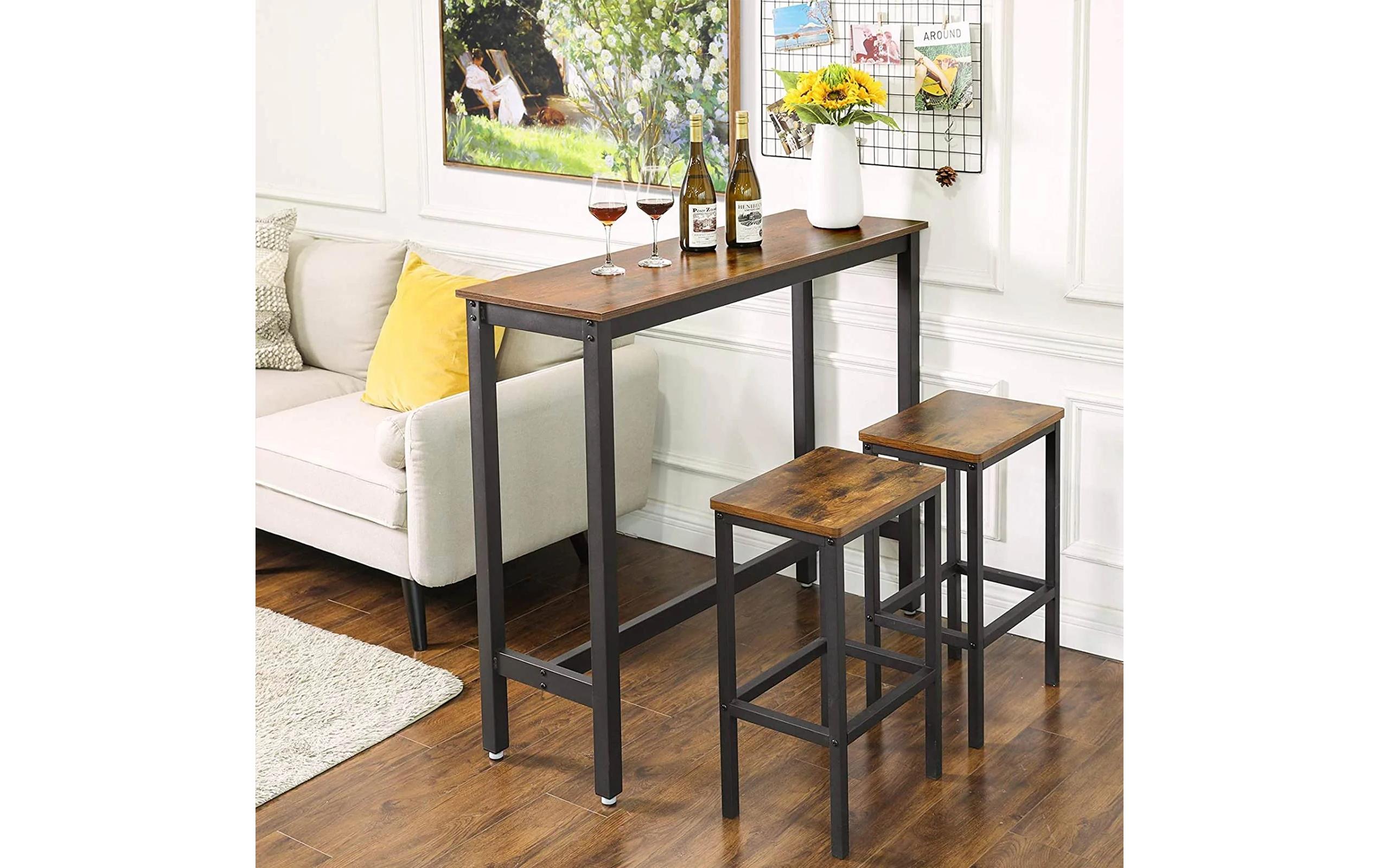 VASAGLE Bartisch mit Metallgestell 120 x 100 cm, Braun/Schwarz