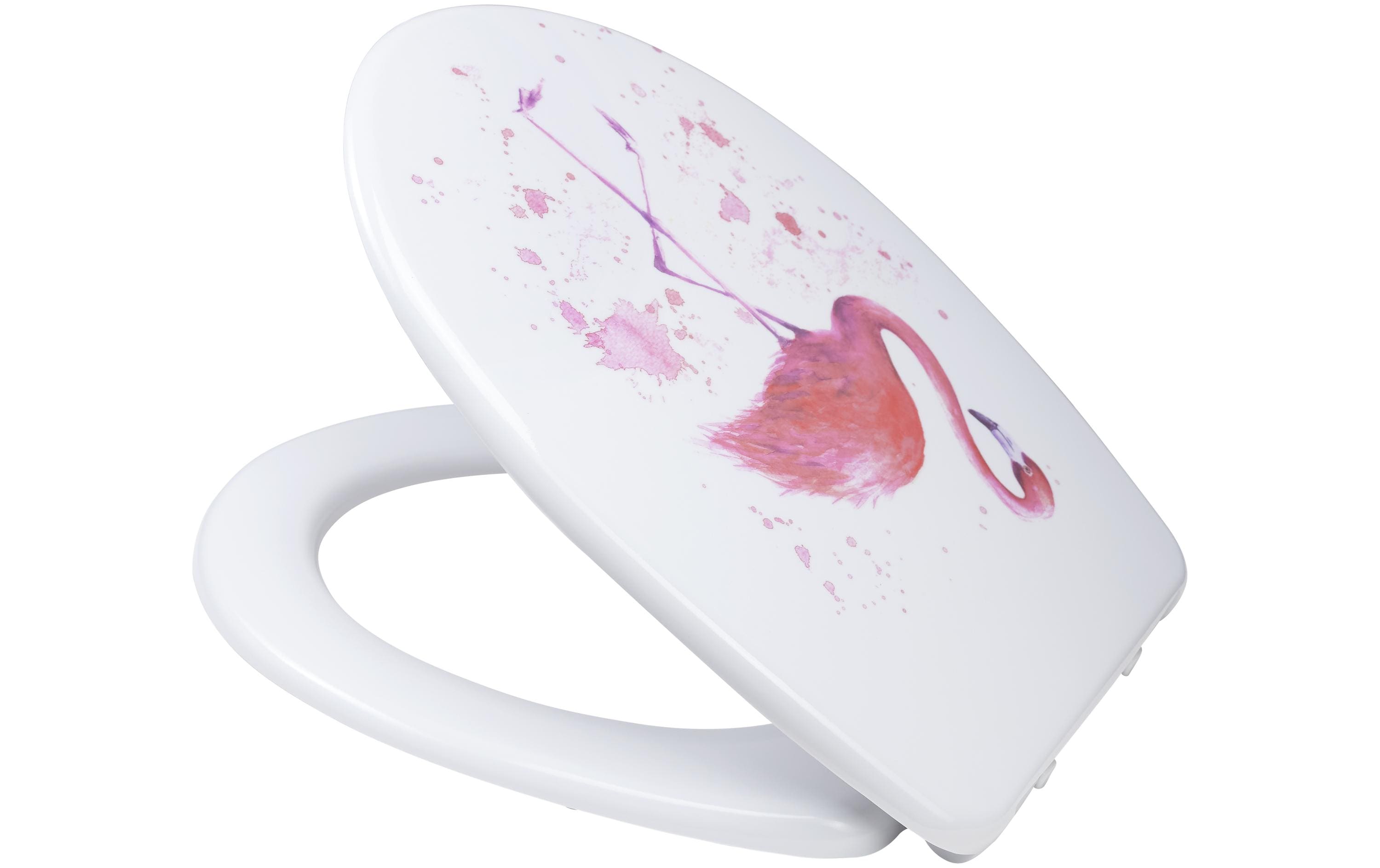 diaqua® Toilettensitz Flamingo mit Absenkautomatik, Weiss/Rosa