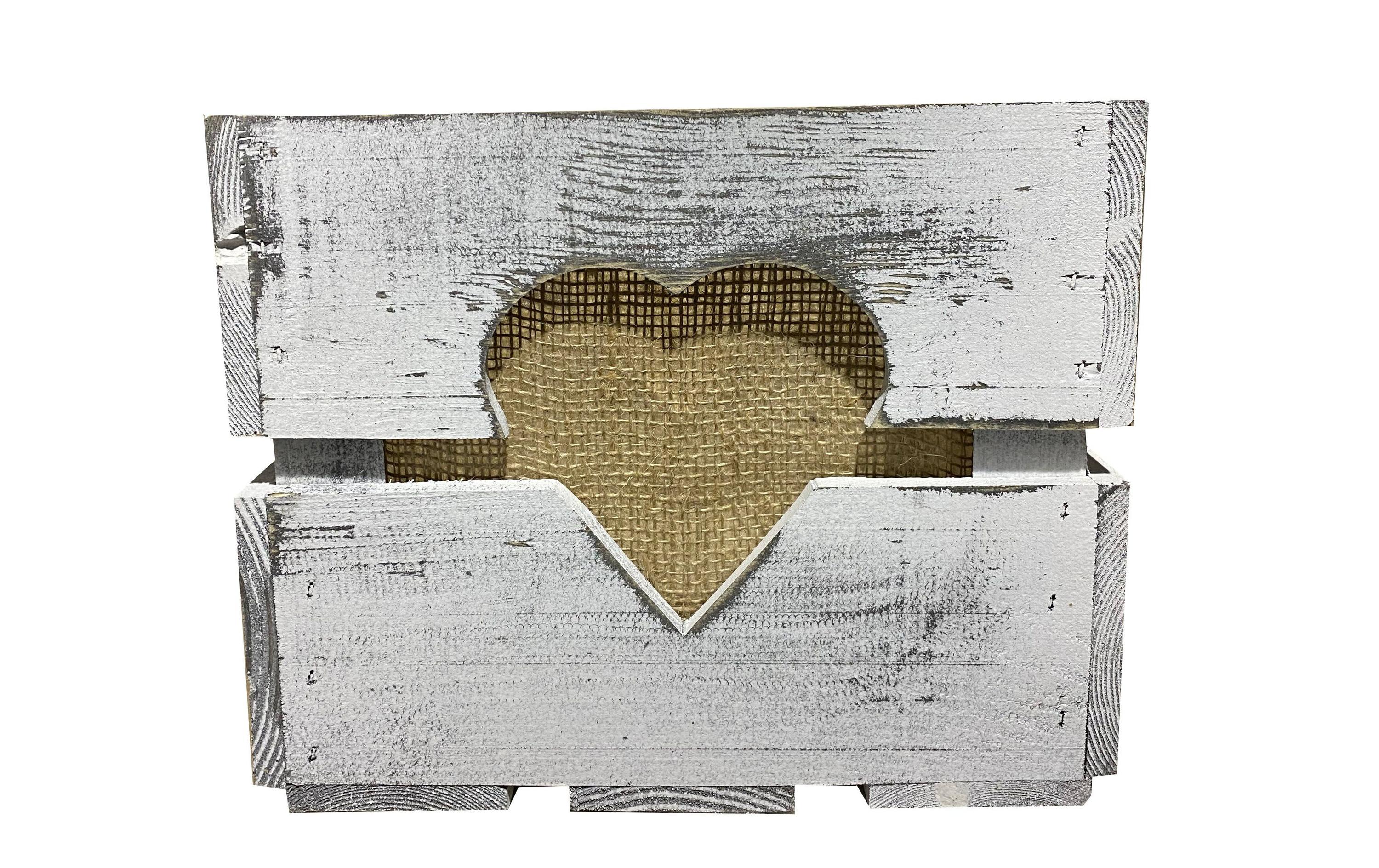 Holz Zollhaus Holzharasse mit Herzausschnitt, Shabby 30 x 30 cm