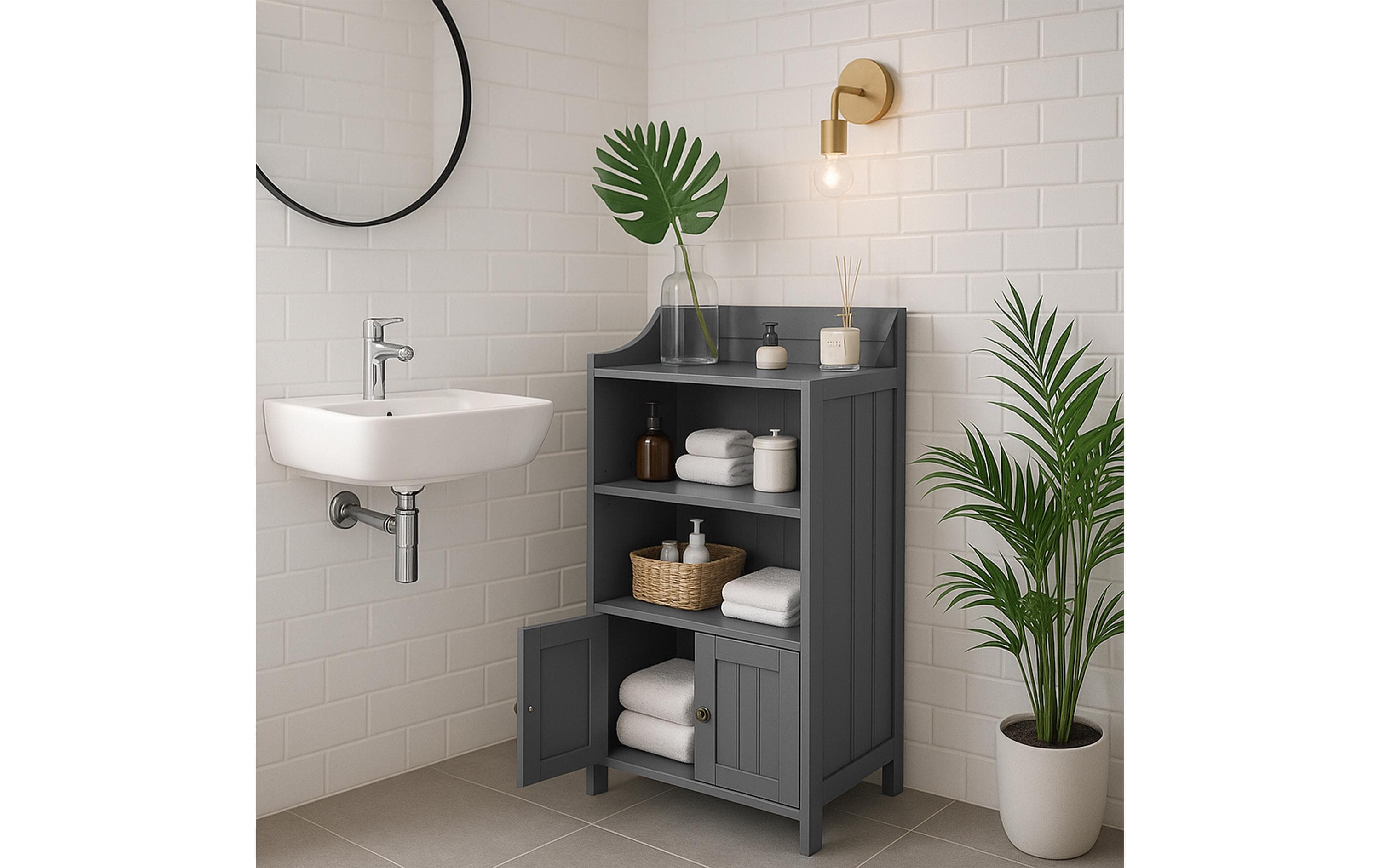 relaxdays Badezimmerregal 40.5 x 86 cm, Grau