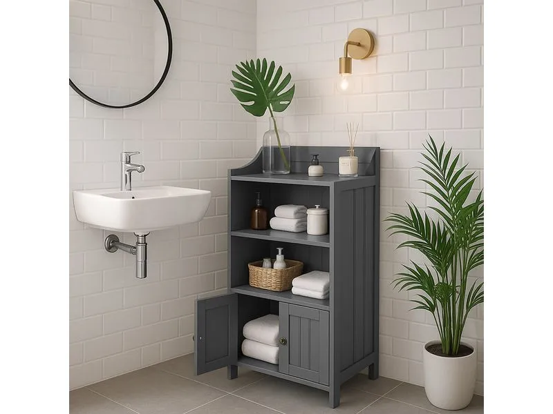 relaxdays Badezimmerregal 40.5 x 86 cm, Grau relaxdays Badezimmerregal 40.5 x 86 cm, Grau