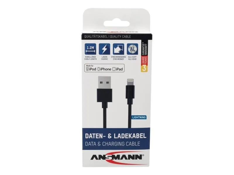 Ansmann USB 2.0-Kabel für iPhone, iPad, USB A - Lightning 1.2 m Ansmann USB 2.0-Kabel für iPhone, iPad, USB A - Lightning 1.2 m