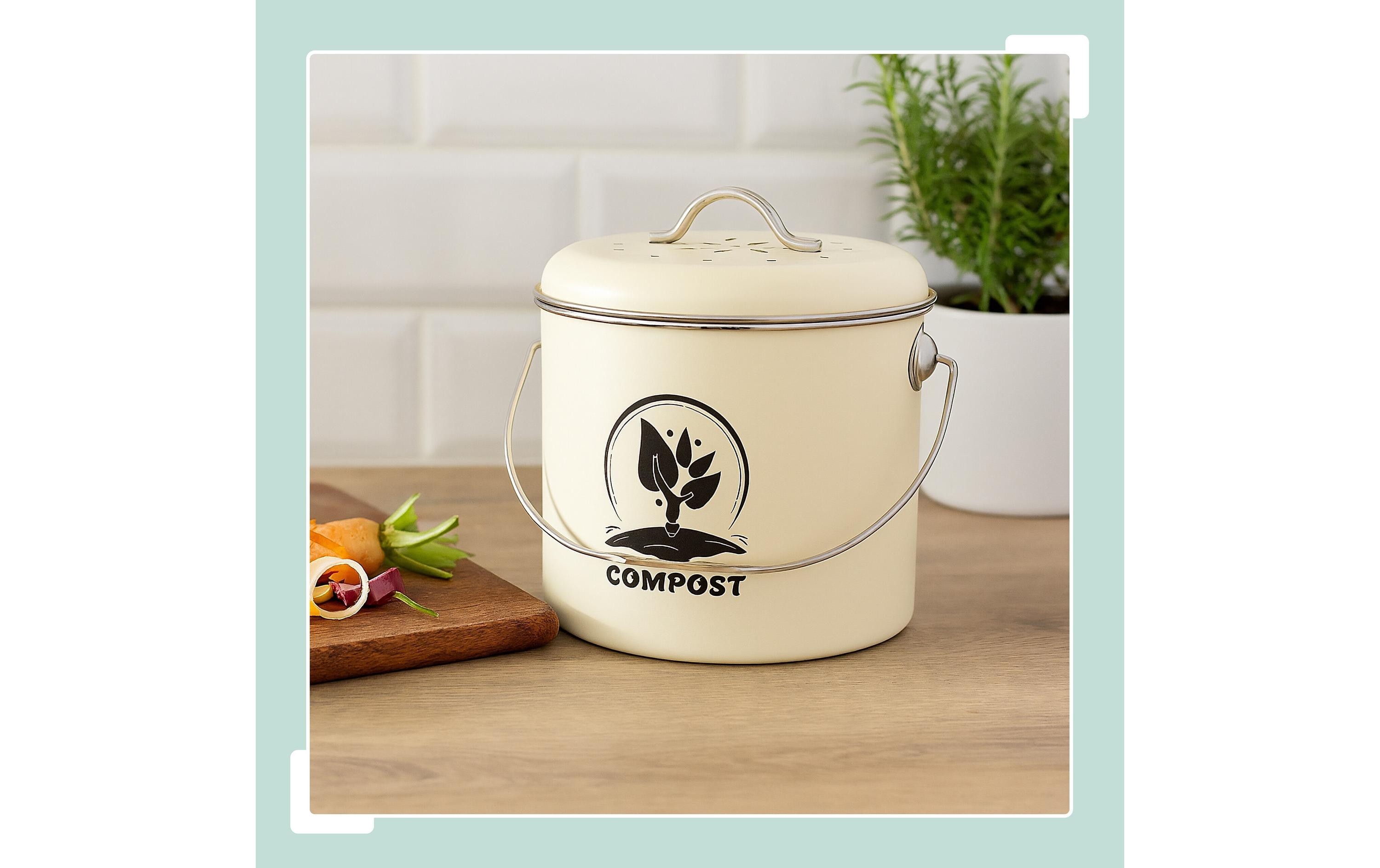 relaxdays Komposteimer 3.5 l, Crème/Silber