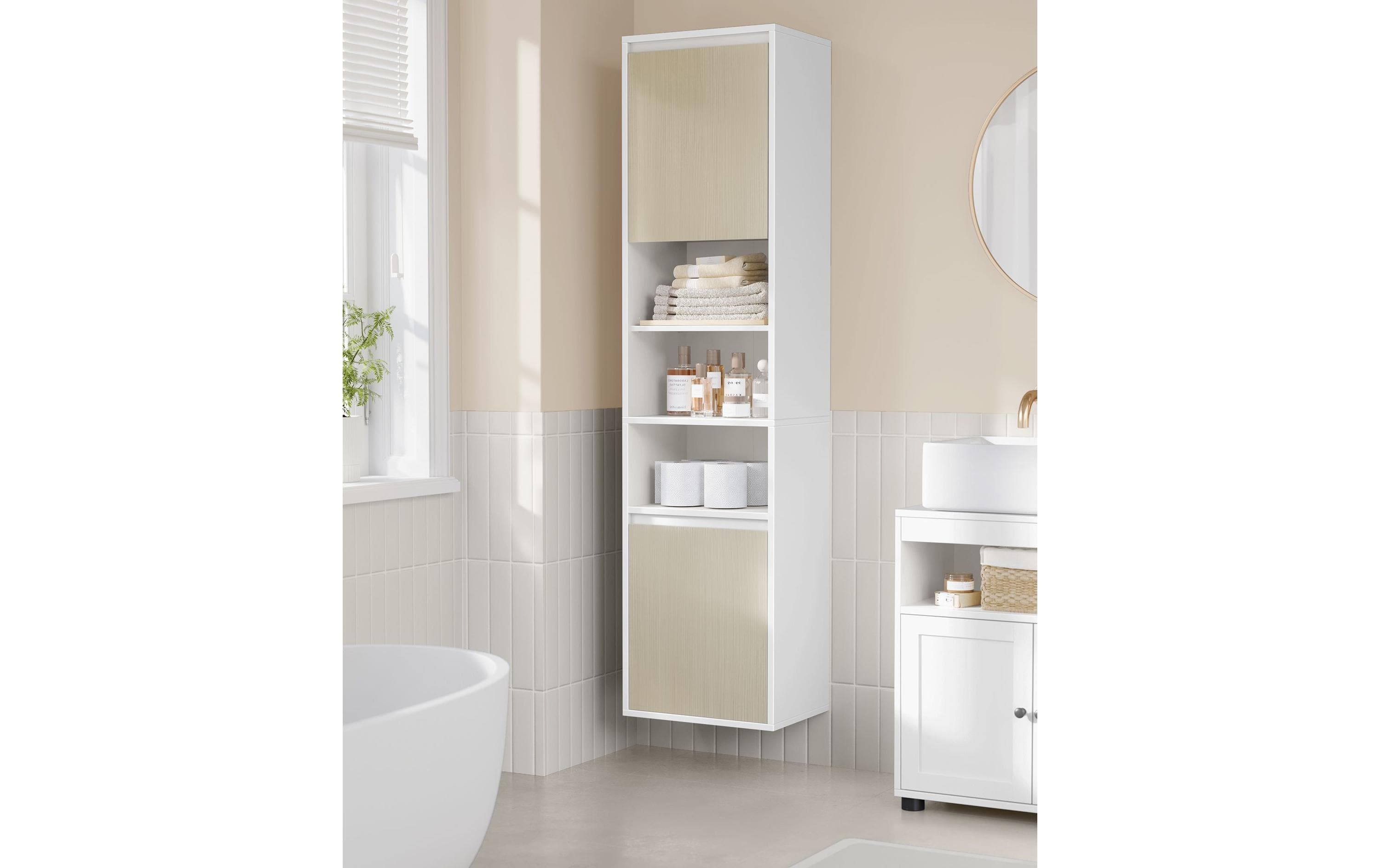 VASAGLE Kommode Bathroom Cabinet, 40 x 160 cm, Weiss-Beige