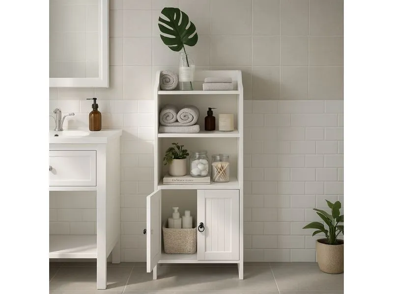 relaxdays Badezimmerregal 40.5 x 86 cm, Weiss relaxdays Badezimmerregal 40.5 x 86 cm, Weiss
