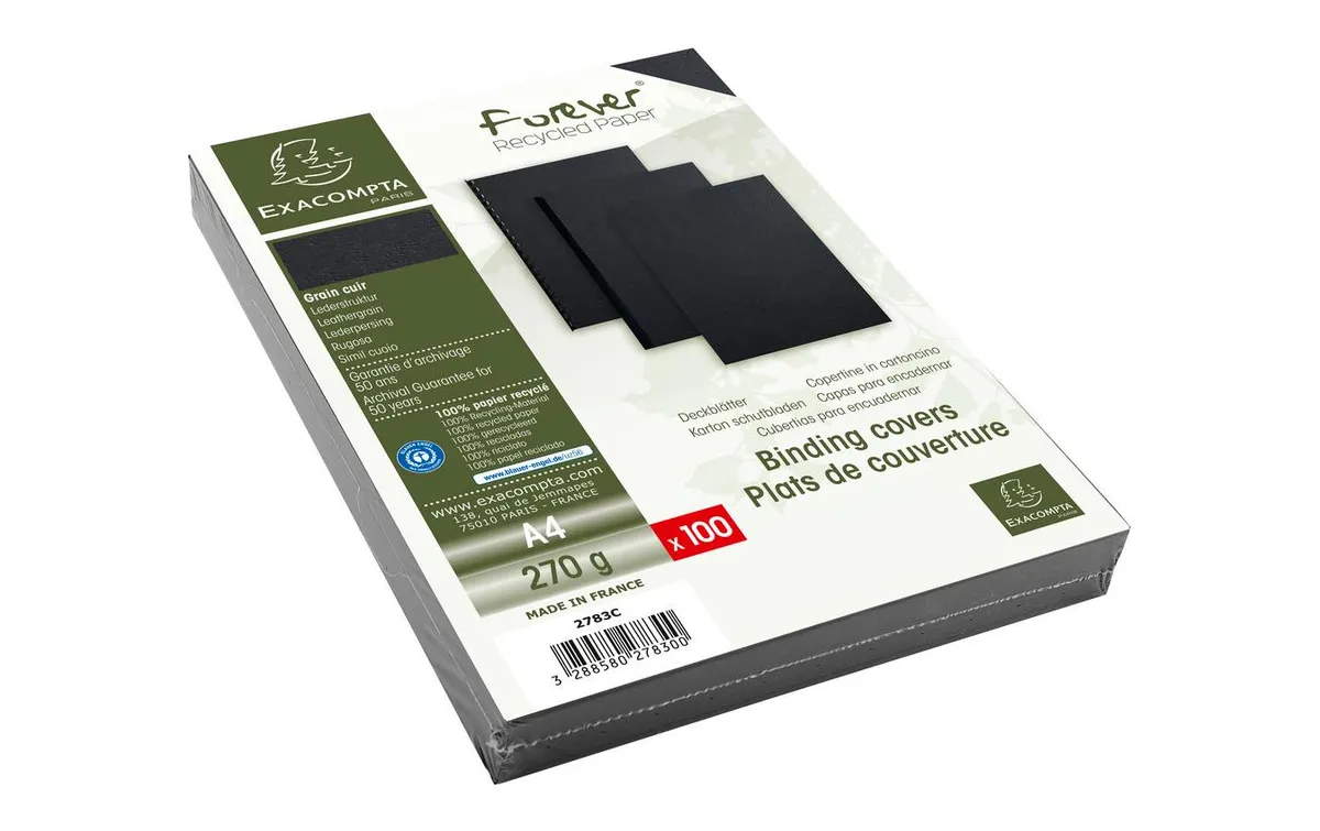 Exacompta Einbanddeckel Evercover 270 g/m², 100 Stück, Schwarz Exacompta Einbanddeckel Evercover 270 g/m², 100 Stück, Schwarz