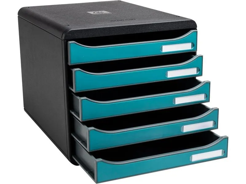 Exacompta Schubladenbox Big Box Plus Skandi, 5 Schubladen, Pazifikblau