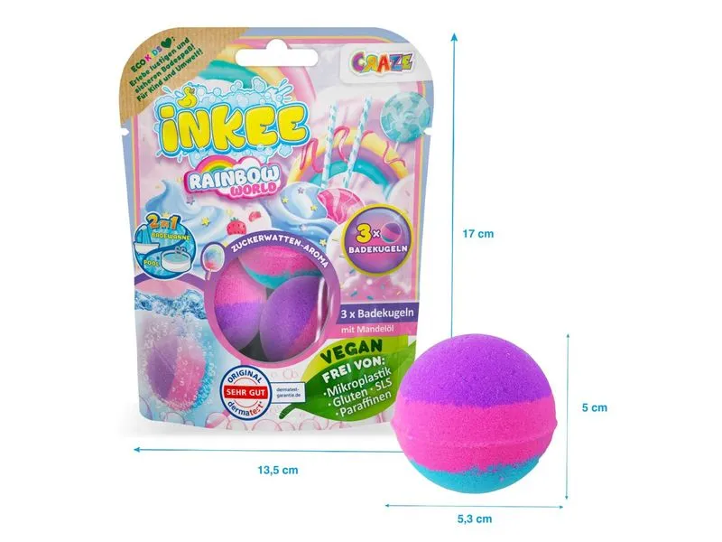 Craze Badekugel Inkee Rainbow World 3 Stück