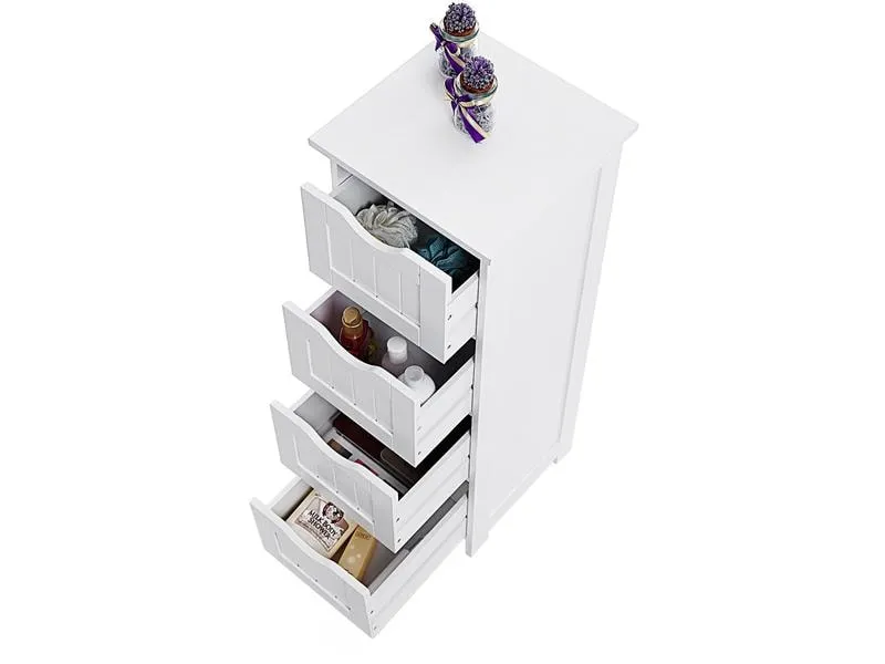 VASAGLE Badezimmerregal mit 4 Schubladen 30 x 82 cm, Weiss VASAGLE Badezimmerregal mit 4 Schubladen 30 x 82 cm, Weiss