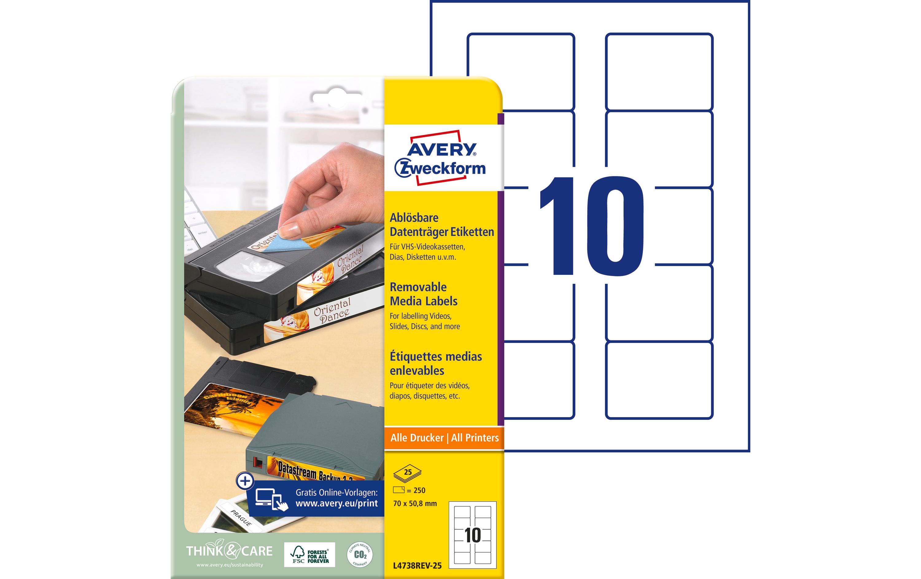 Avery Zweckform Disketten-Etiketten L4738REV-25 70 x 50.8 mm Avery Zweckform Disketten-Etiketten L4738REV-25 70 x 50.8 mm