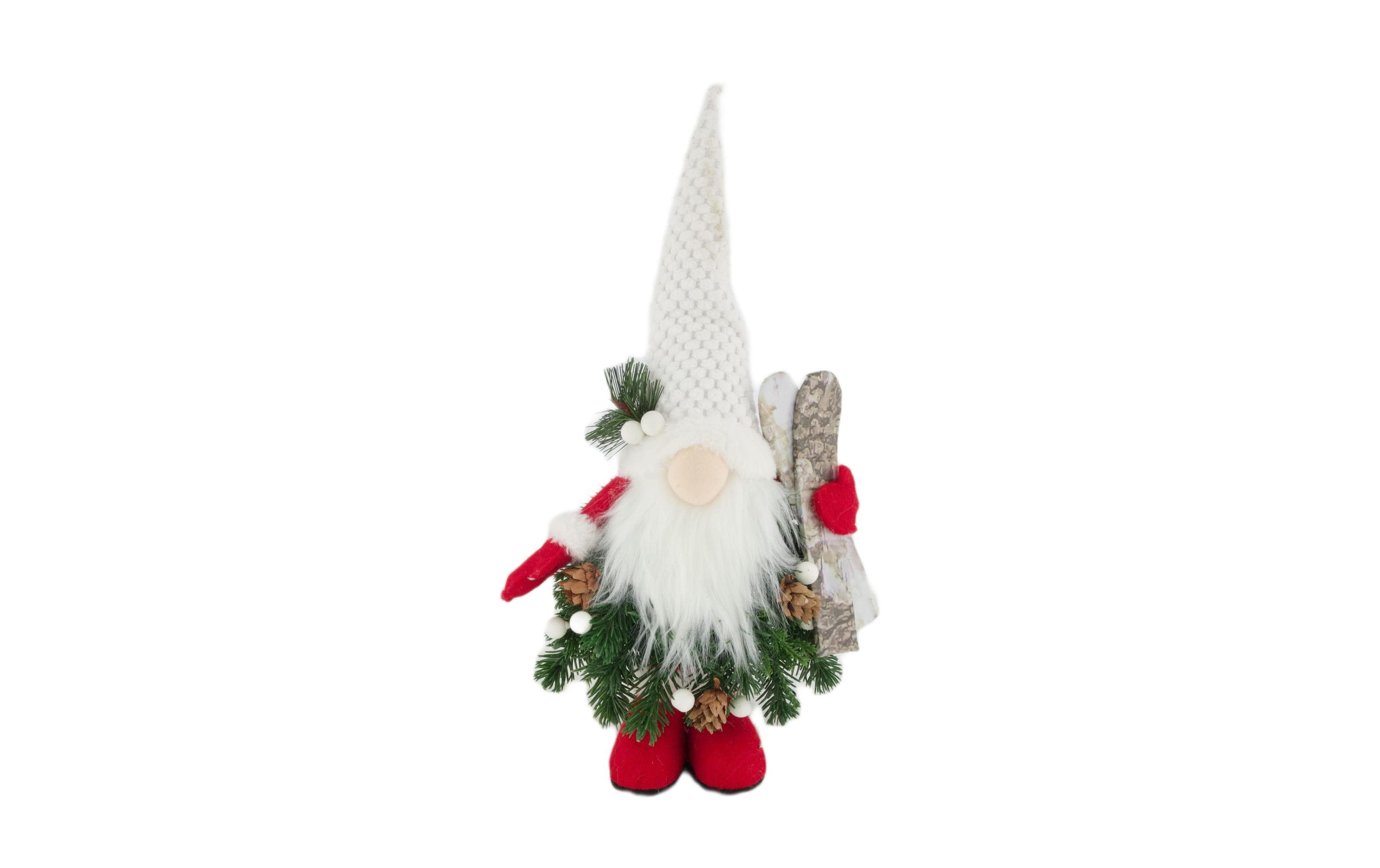 CHALET Weihnachtsfigur Gnom mit Ski 35 cm, MDF, Grün/Weiss
