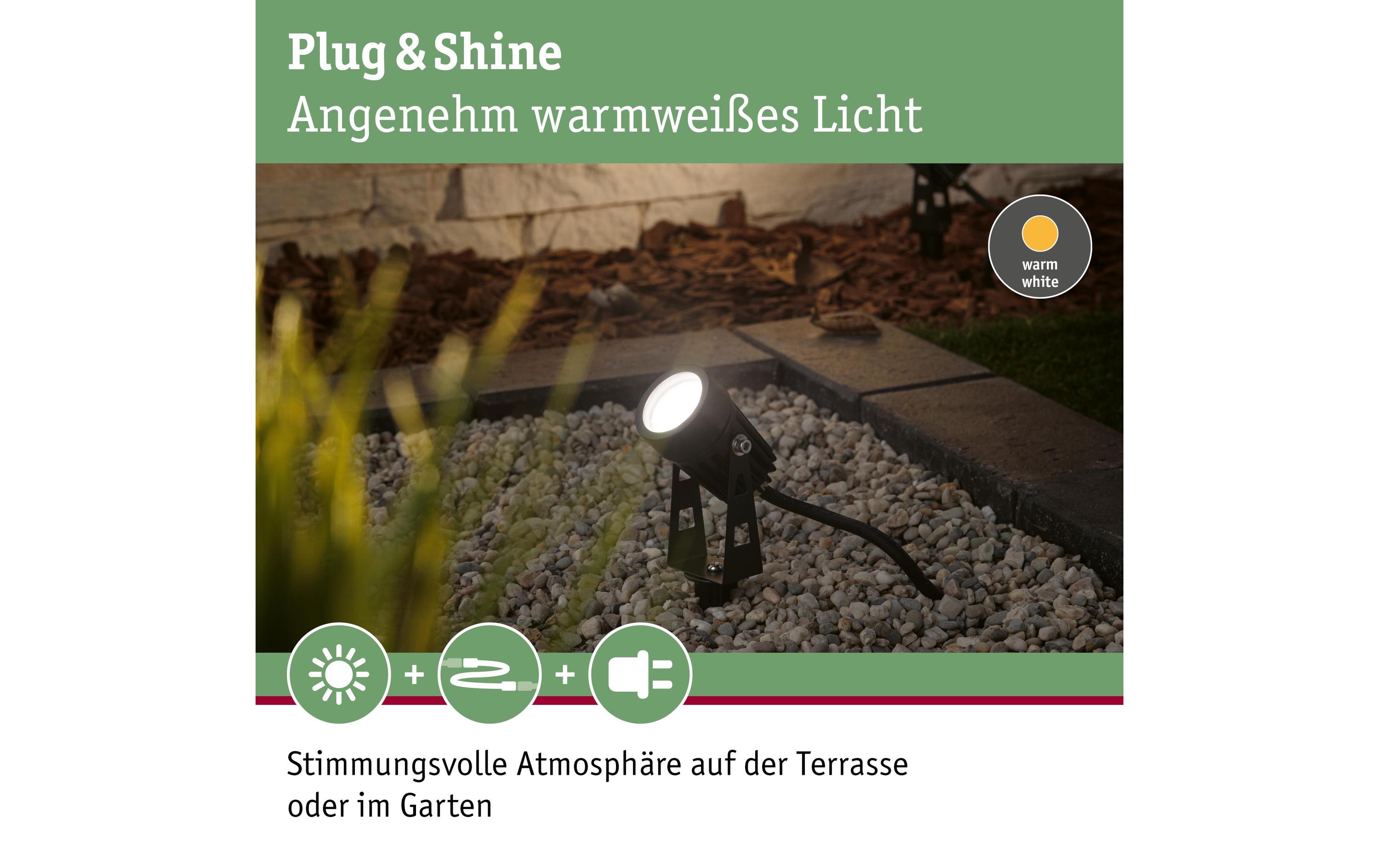 Paulmann Gartenspot Plug & Shine IP65, 3000 K, 2 W, Grau