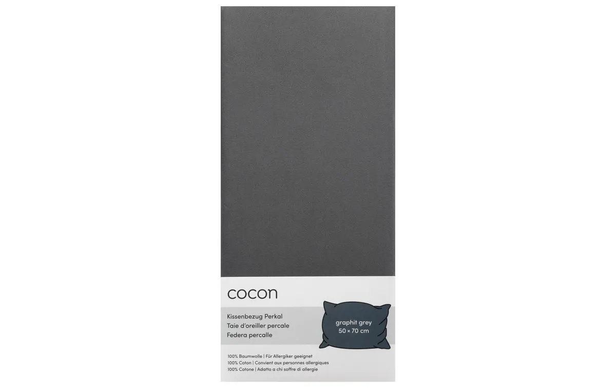 COCON Kopfkissenbezug Perkal 50 x 70 cm, Graphit, 2 Stück